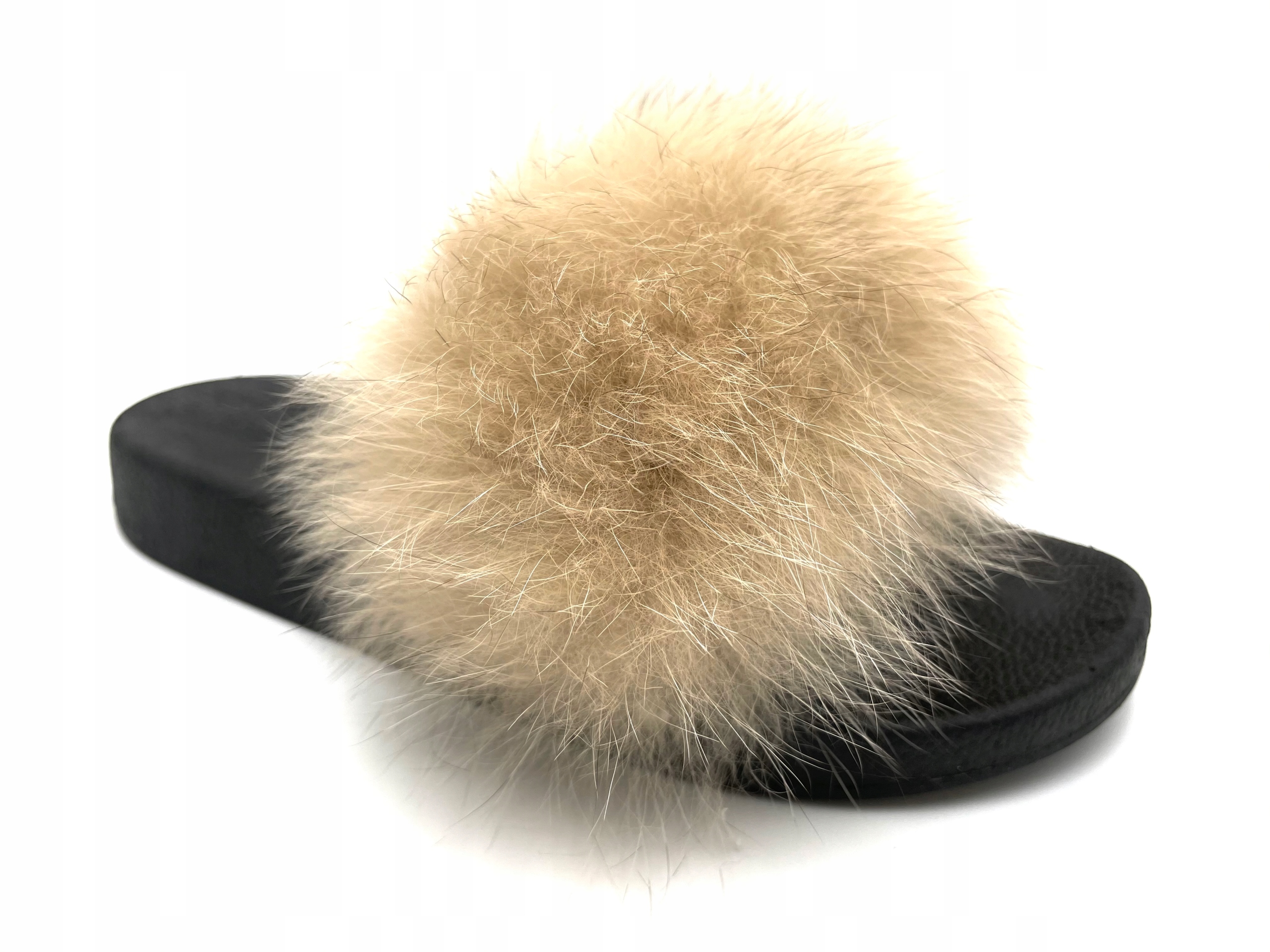 

Klapki Kapcie Laczki Z Futerkiem Naturalnym Beżowe