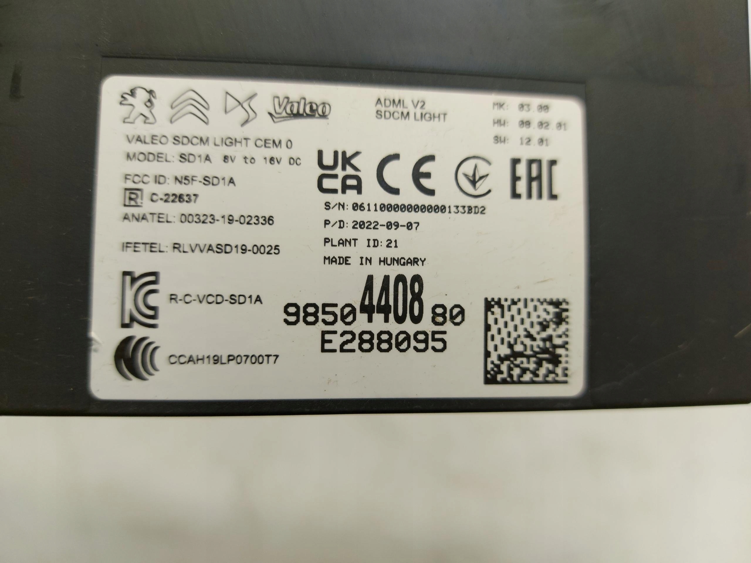 Peugeot 408 GT P54 module control unit 9850440880
