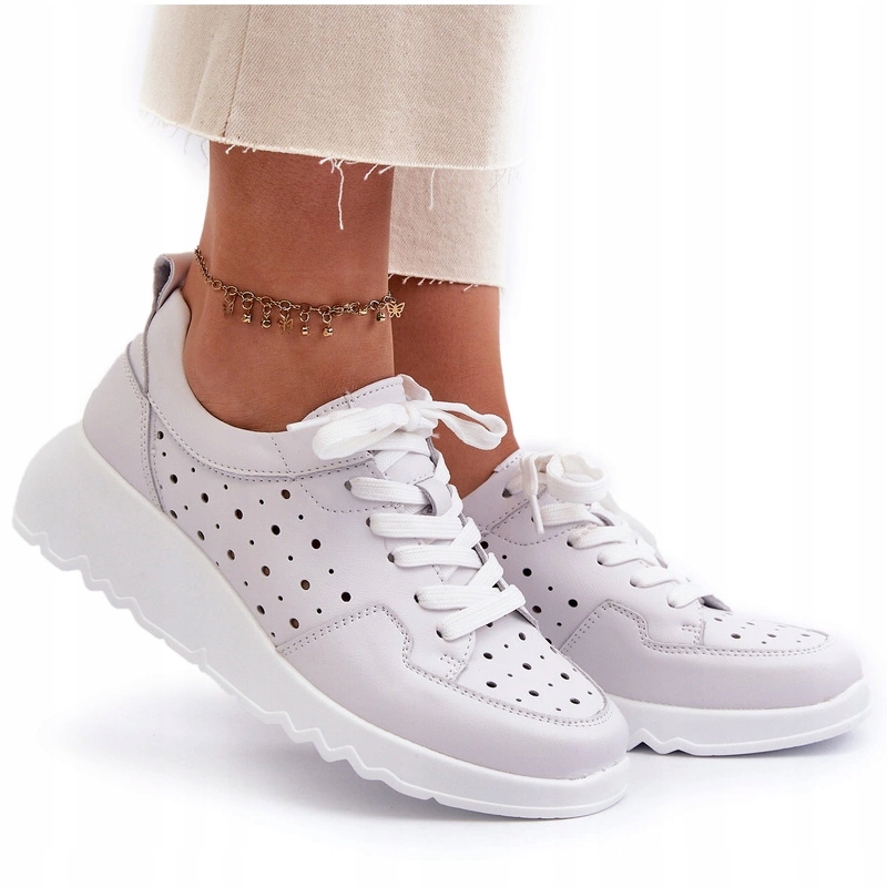 Dámské Ažurové Kožené Tenisky Na Koturnu S.barski LR482 Světle Šedé 41