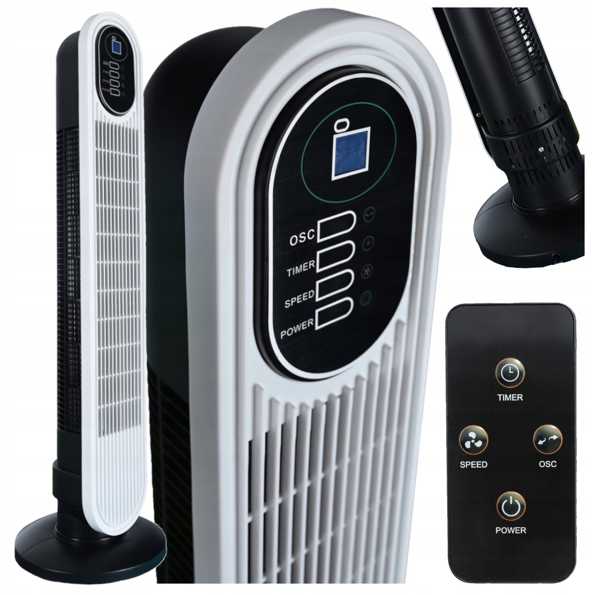 Sloupový ventilátor Silná regulace výkonu Oscilace Časovač LCD Dálkový Ovladač