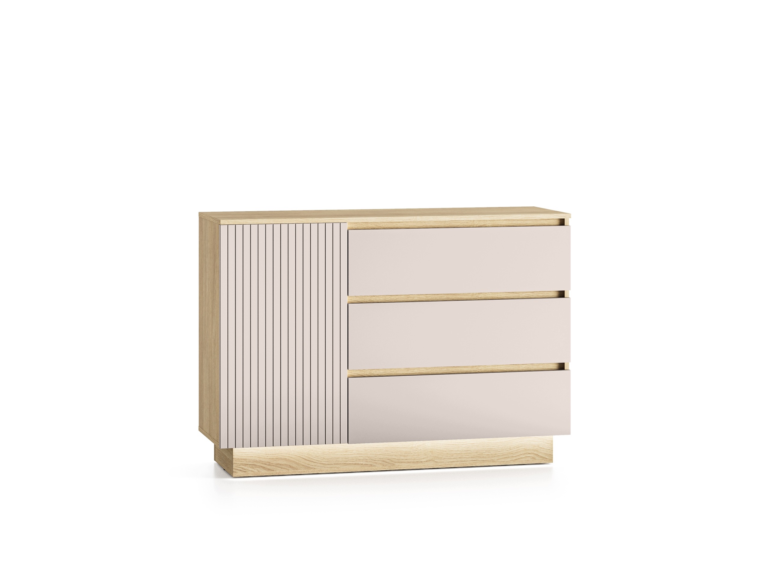 Komoda Hills 04 Kašmír Dub Mavelie 120 cm Rýhovaná 3 zásuvky Moderní