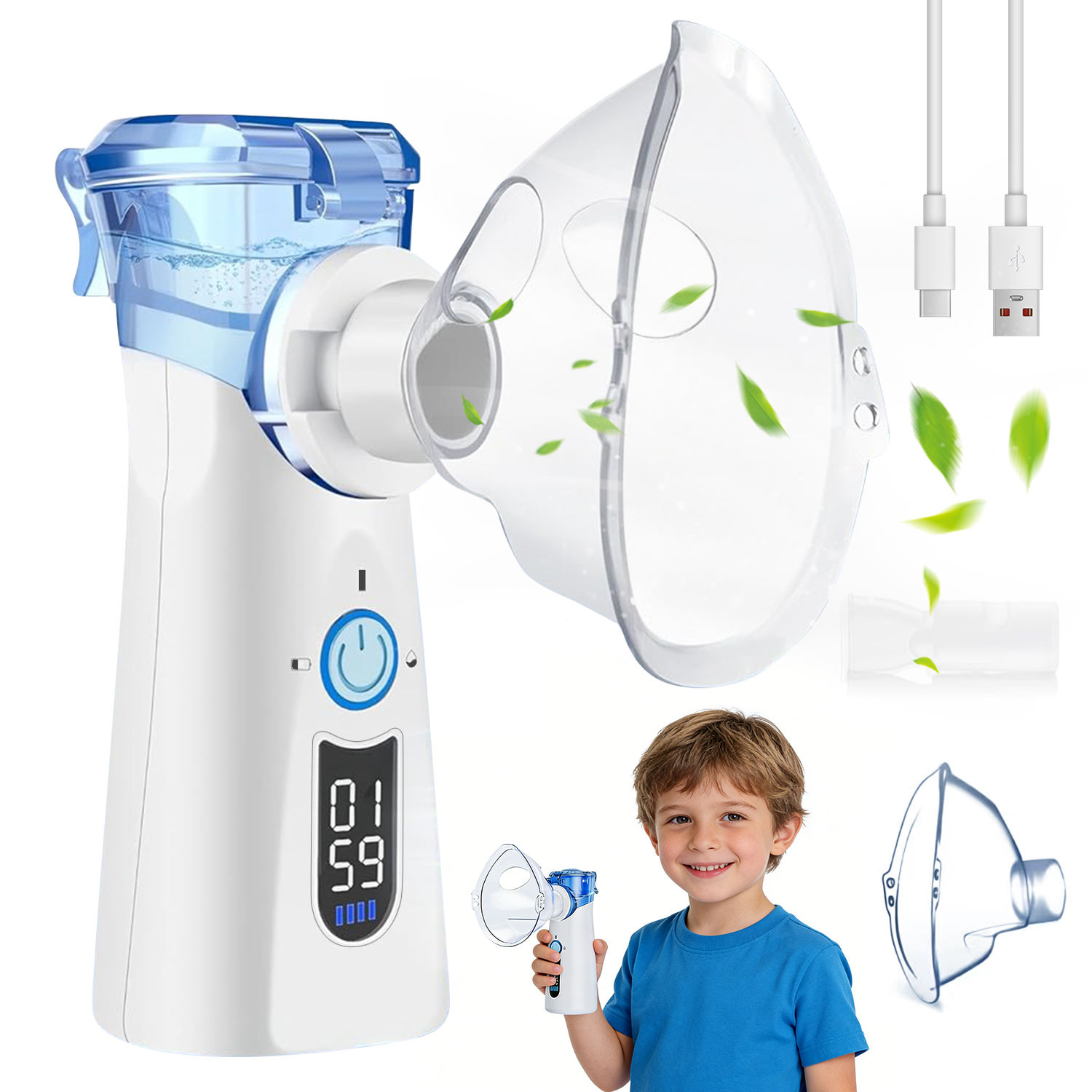 Atomizer Ręczny Ultradźwiękowy 800MAH Niebieski Zestaw Z Maskami