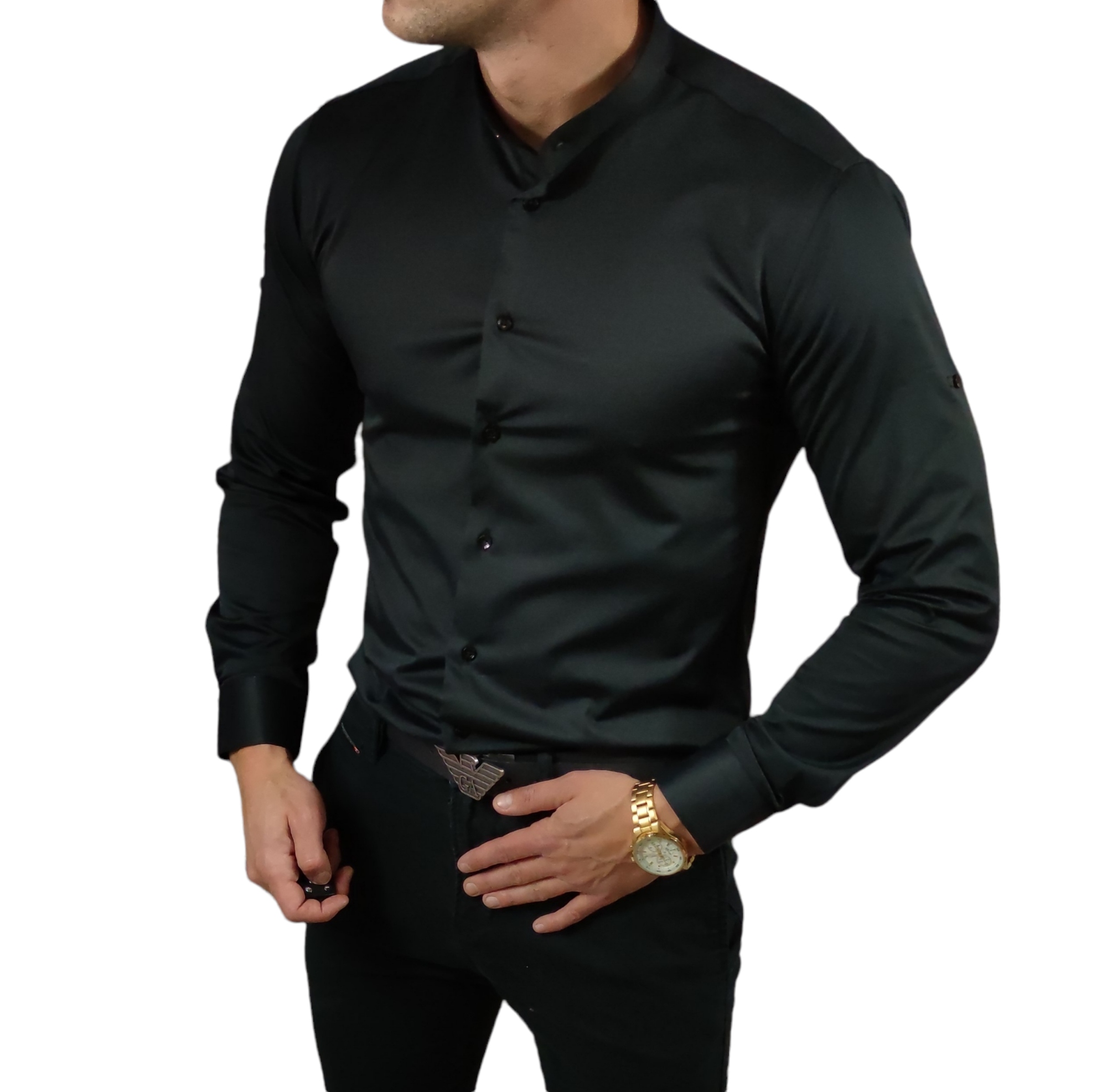 

Koszula ze stójką slim fit czarna ESP0