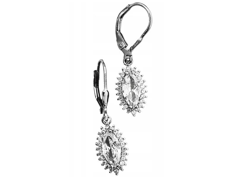 Stříbrné náušnice 925 závěsné bílé zirkony kapky jako dárek k mandlím