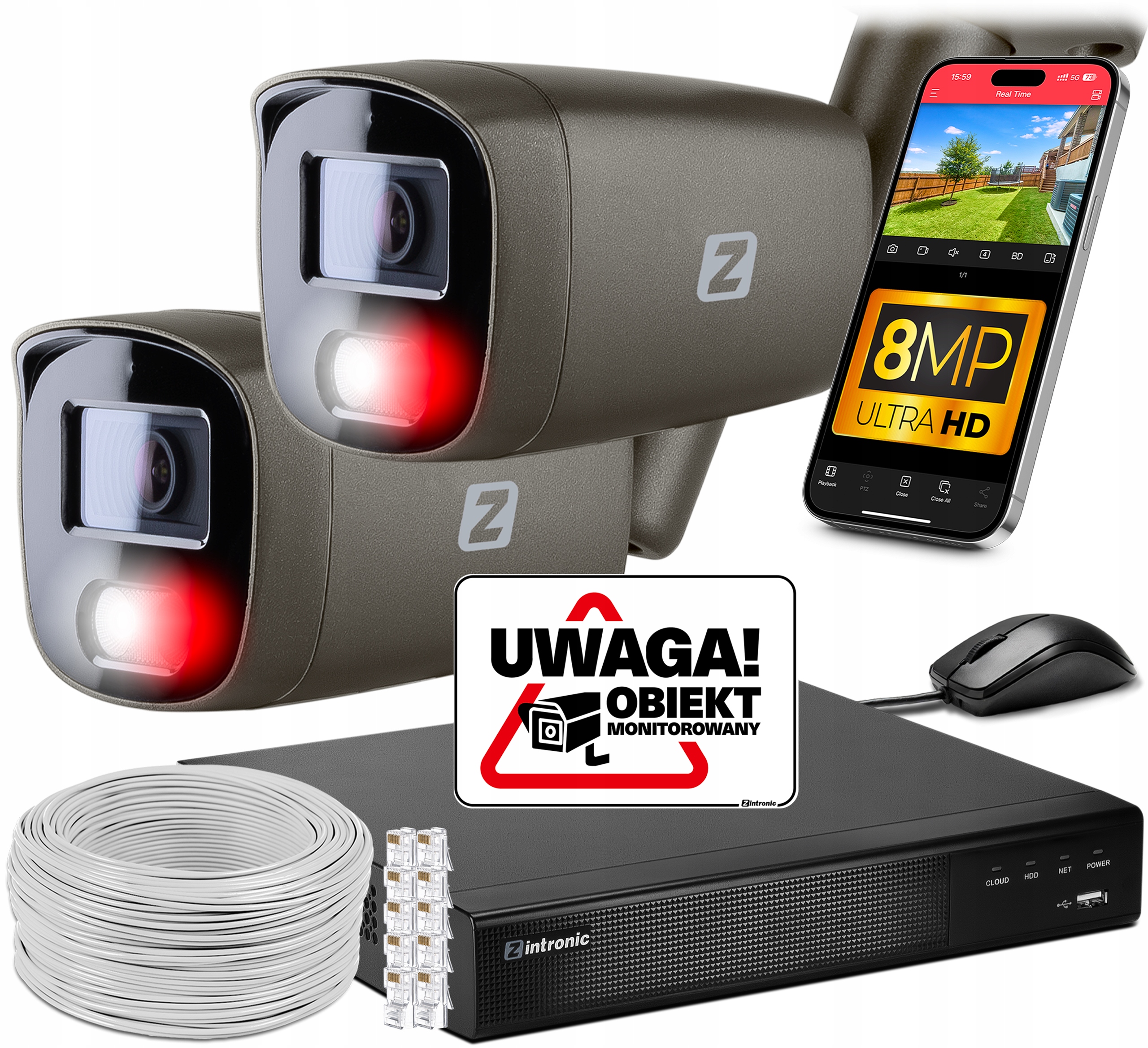 Sada Monitoring 2 kamer Poe 4K Ultra Hd 8Mpx Šedá Detekce lidí