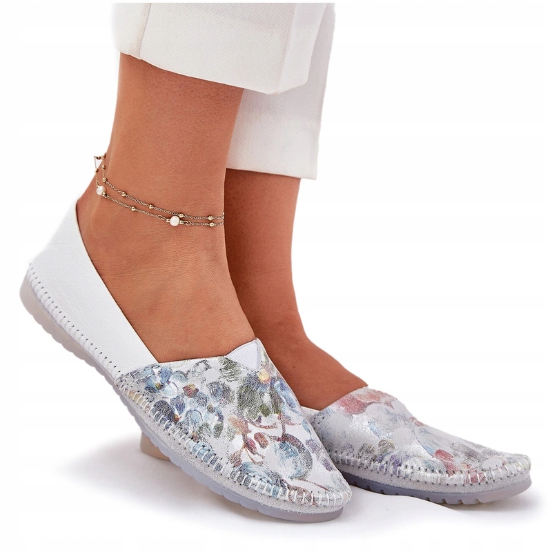 Baleríny Z Přírodní Kůže, Vzorované, Lehké Maciejka T1930-38, Bílé, Velikost 38