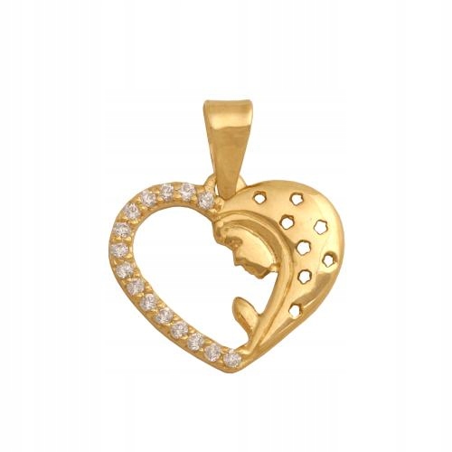 Moderní zlatý medailonek ve tvaru srdíčka s obrázkem Panny Marie