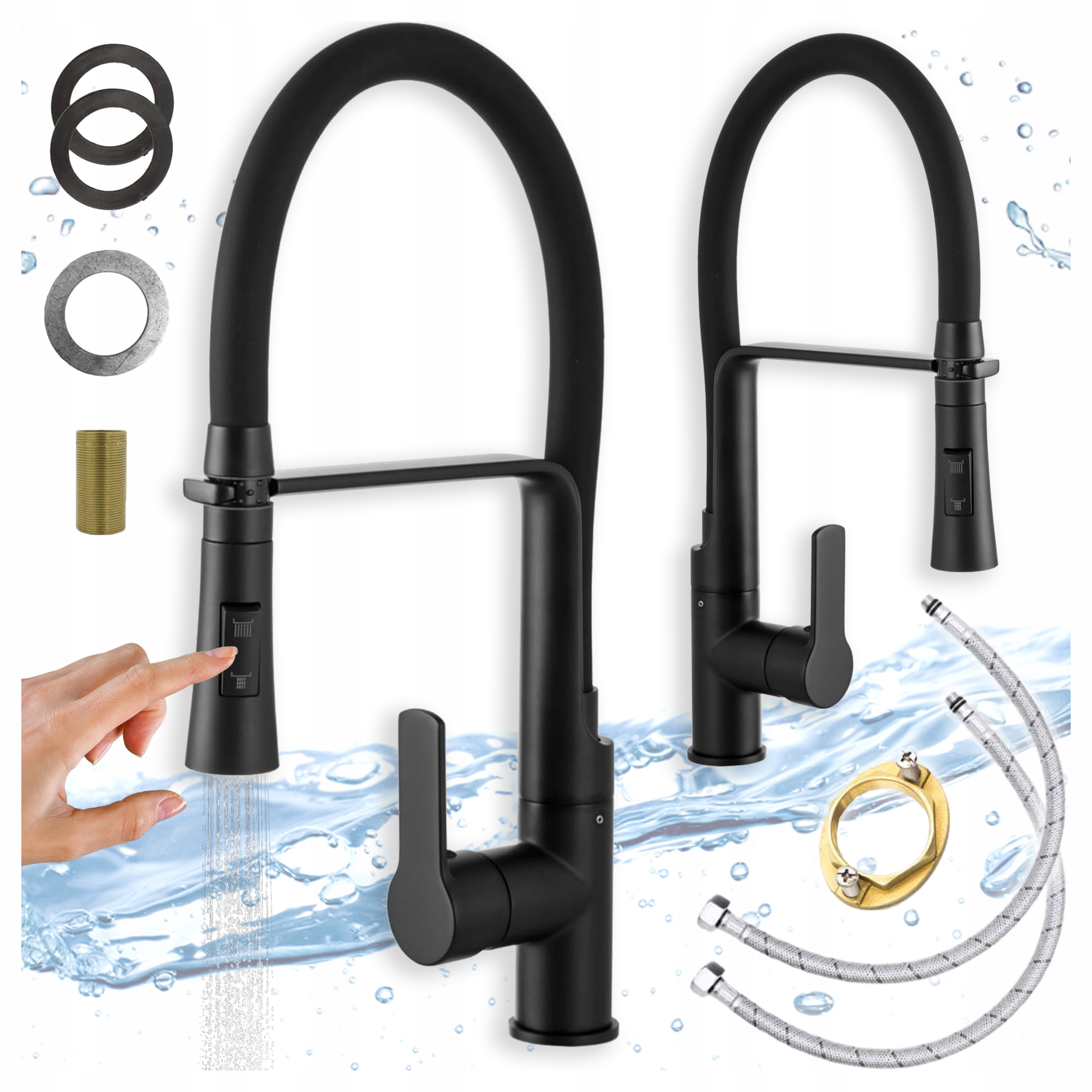 Kuchyňská Baterie Černá s výsuvným elastickým výtokem Dřez Kuchyňský kohout