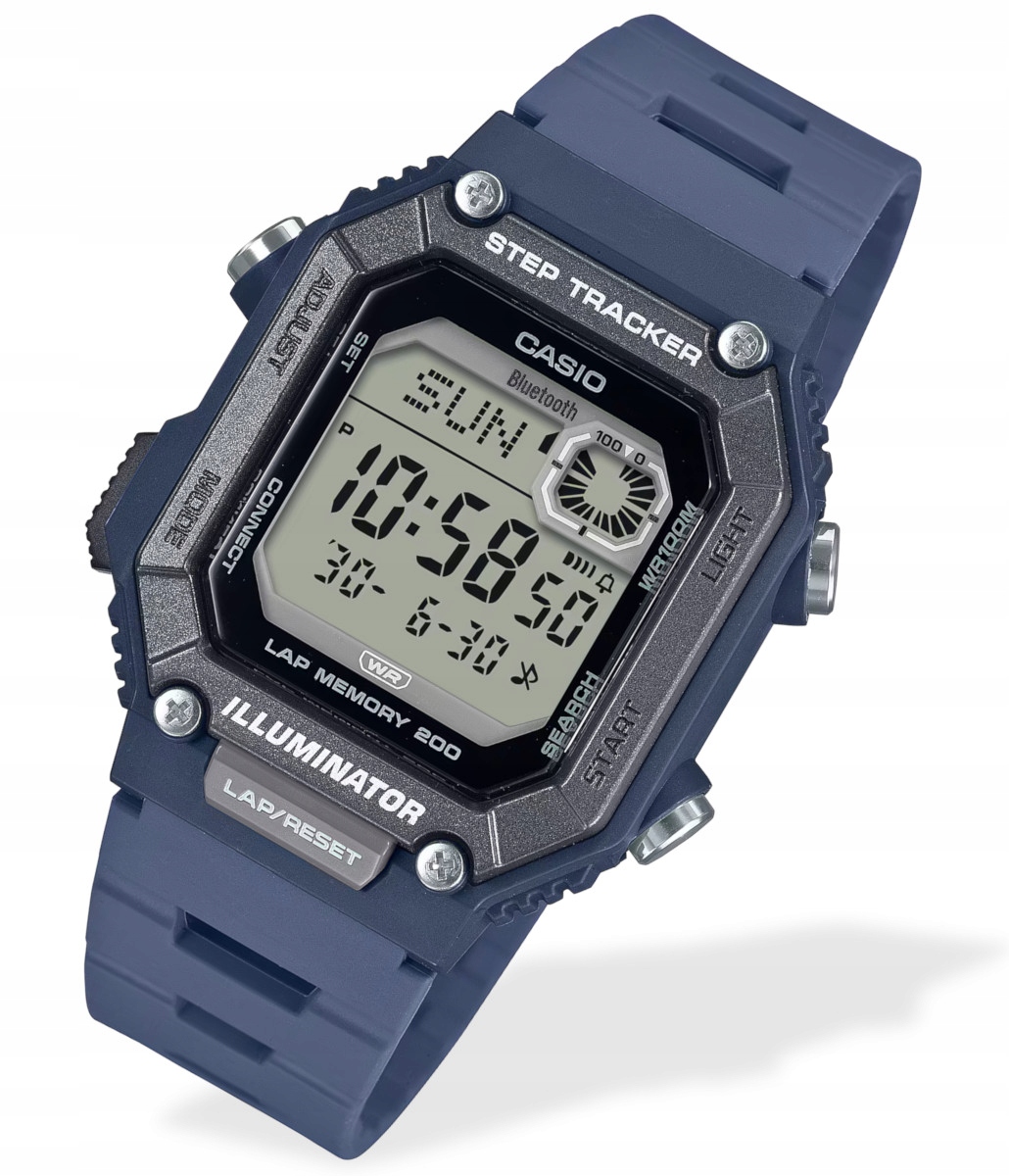 Tmavě modré sportovní hodinky na řemínku Casio WS-B1000 s bluetooth Gravírování