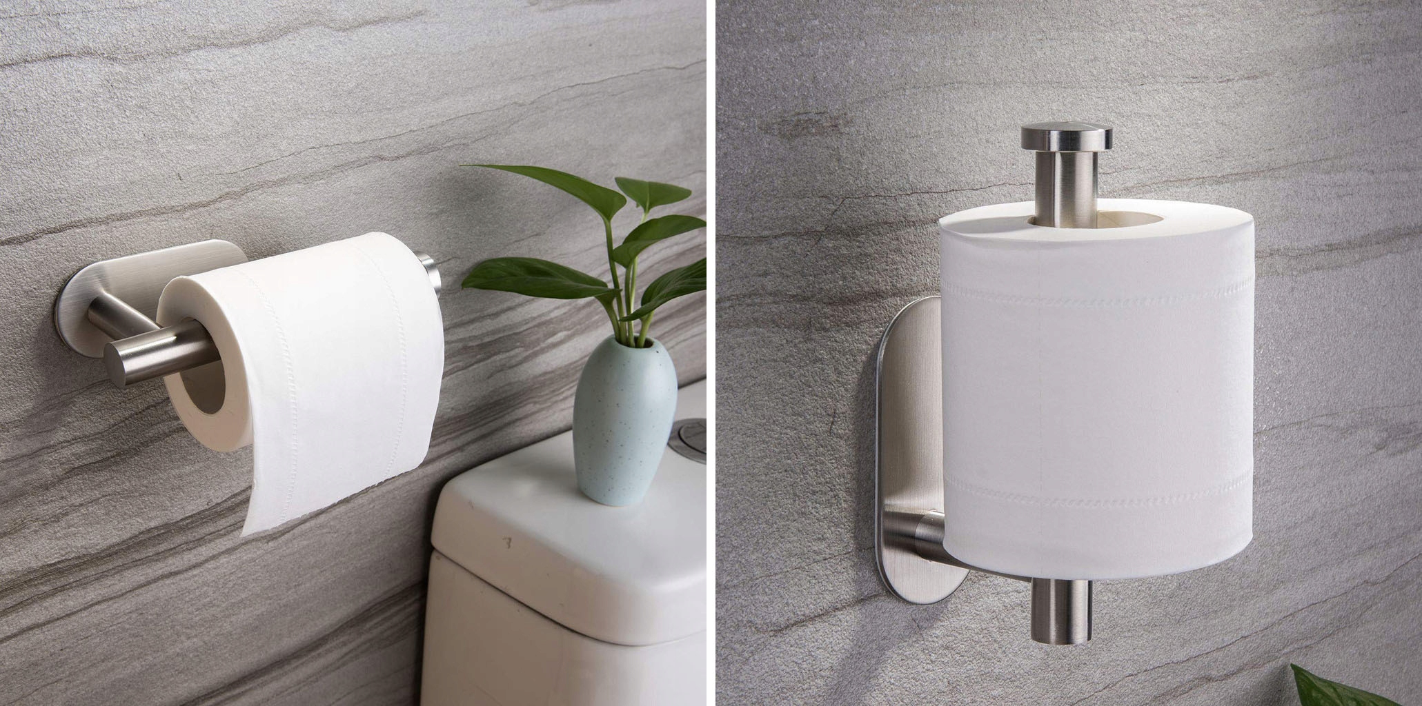 UCHWYT NA PAPIER TOALETOWY PRZYKLEJANY KLEJ STALOWY SREBRNY BEZ WIERCENIA Kolor odcienie szarości i srebra