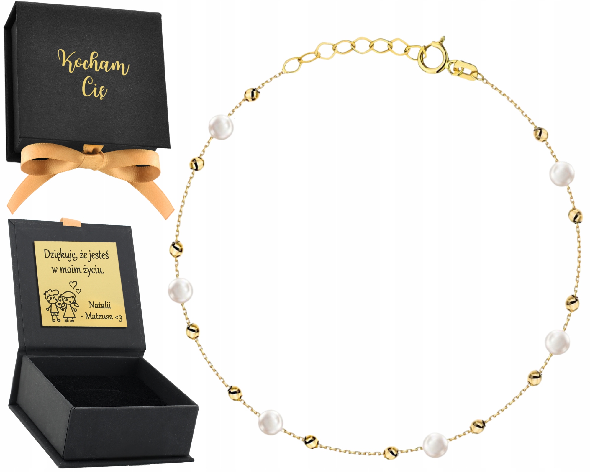 Zlatý náramek Celebrity Hladké kuličky a perly Zlato 585 Dárek 14K