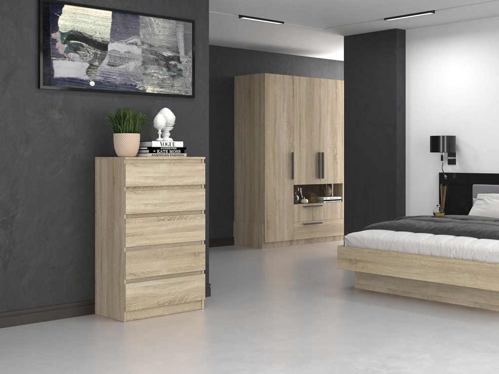 NOWOCZESNA KOMODA 70CM DĄB SONOMA SŁUPEK REGAŁ SZAFKA SALON POKÓJ KORYTARZ Wysokość mebla 109.5 cm