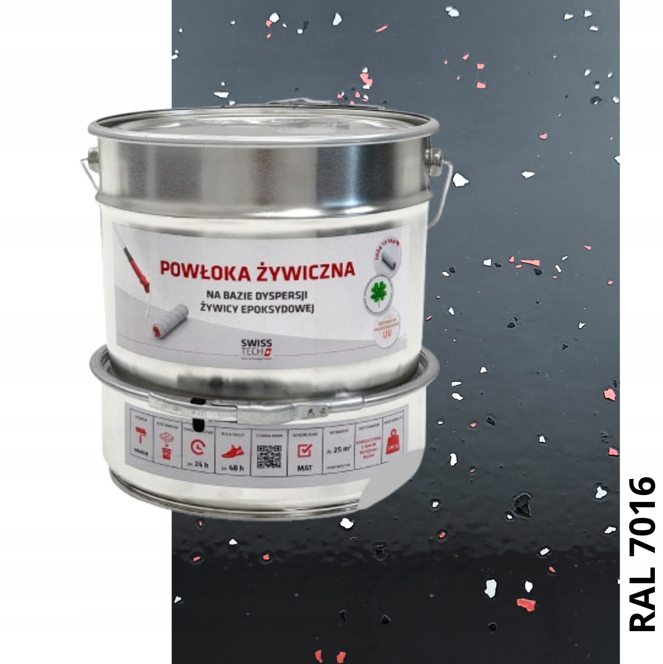 Powłoka Żywiczna SwissTech na beton 25m2 garaż, taras, balkon 3,8kg RAL7016