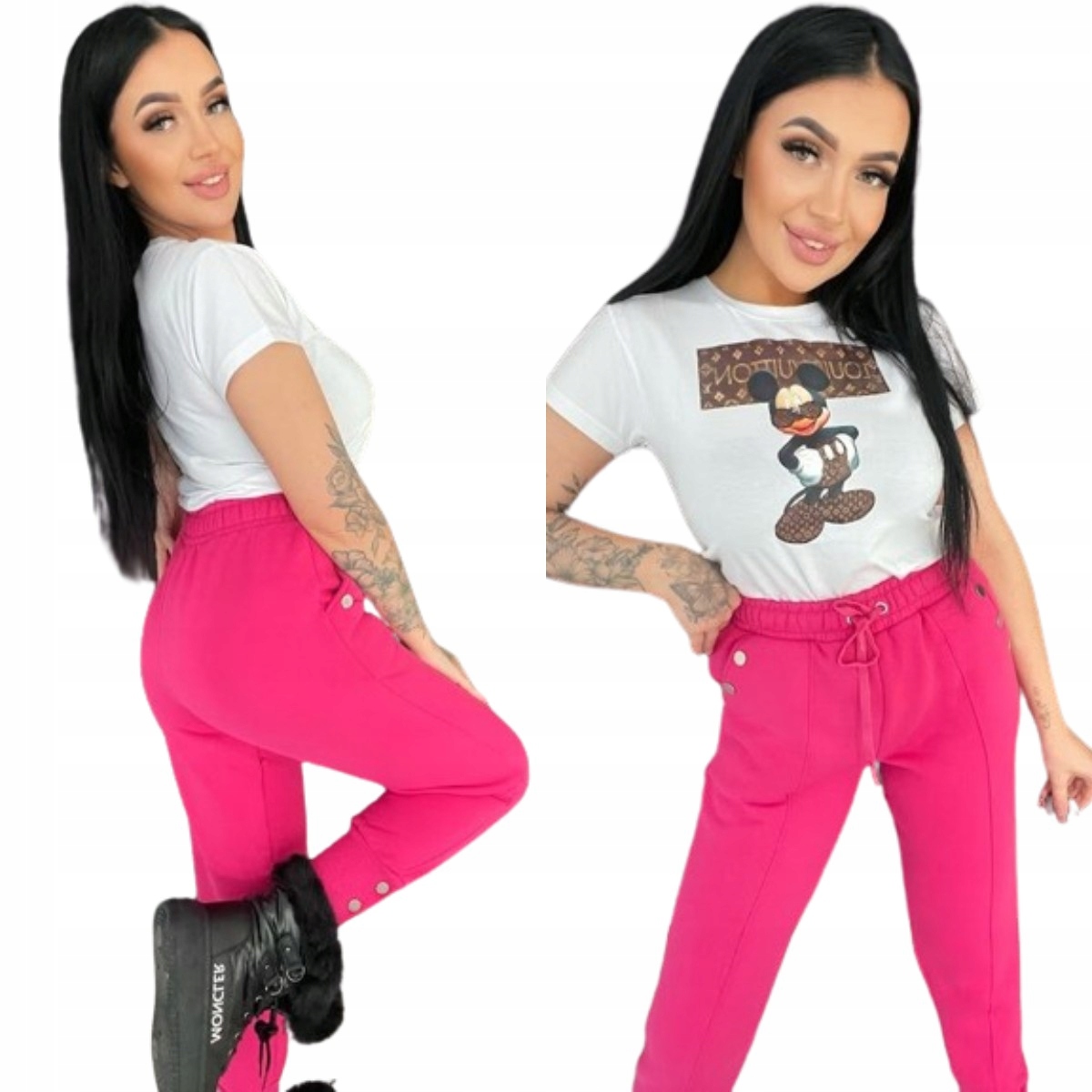 Zateplené Tepláky Se Zlatými Knoflíky Fuchsiová S/36