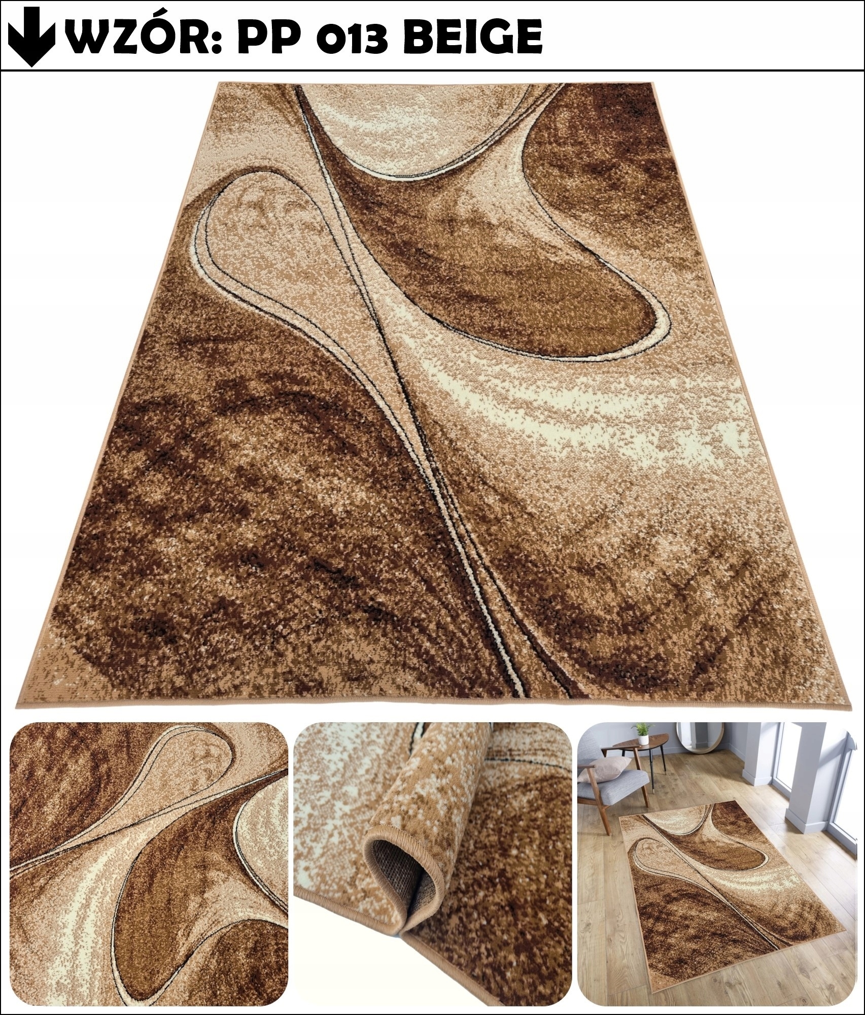 DYWAN RETRO 200x300 NOWOCZESNY OBSZYTY OBSZYTY BCF PLUSZOWY ~MIX WZORÓW Materiał wykonania polipropylen