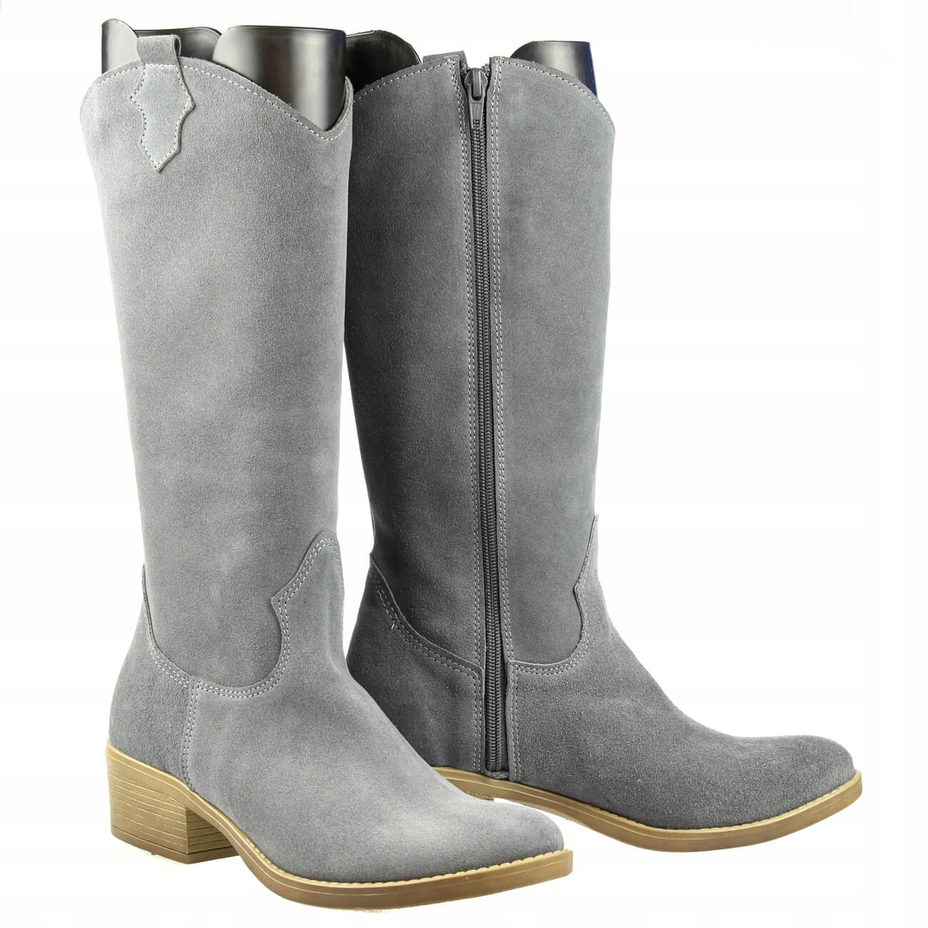 Damskie kozaki skórzane kowbojki Bastek Szare 39 Płeć kobieta