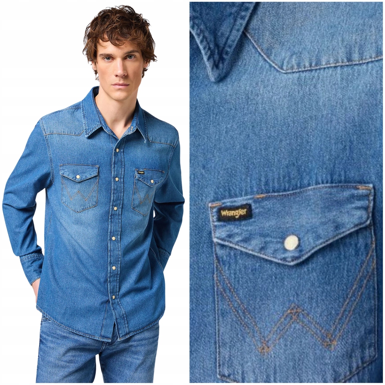 Wrangler 27MW Men's Western Icon Shirt Mid Stone pánská džínová košile L