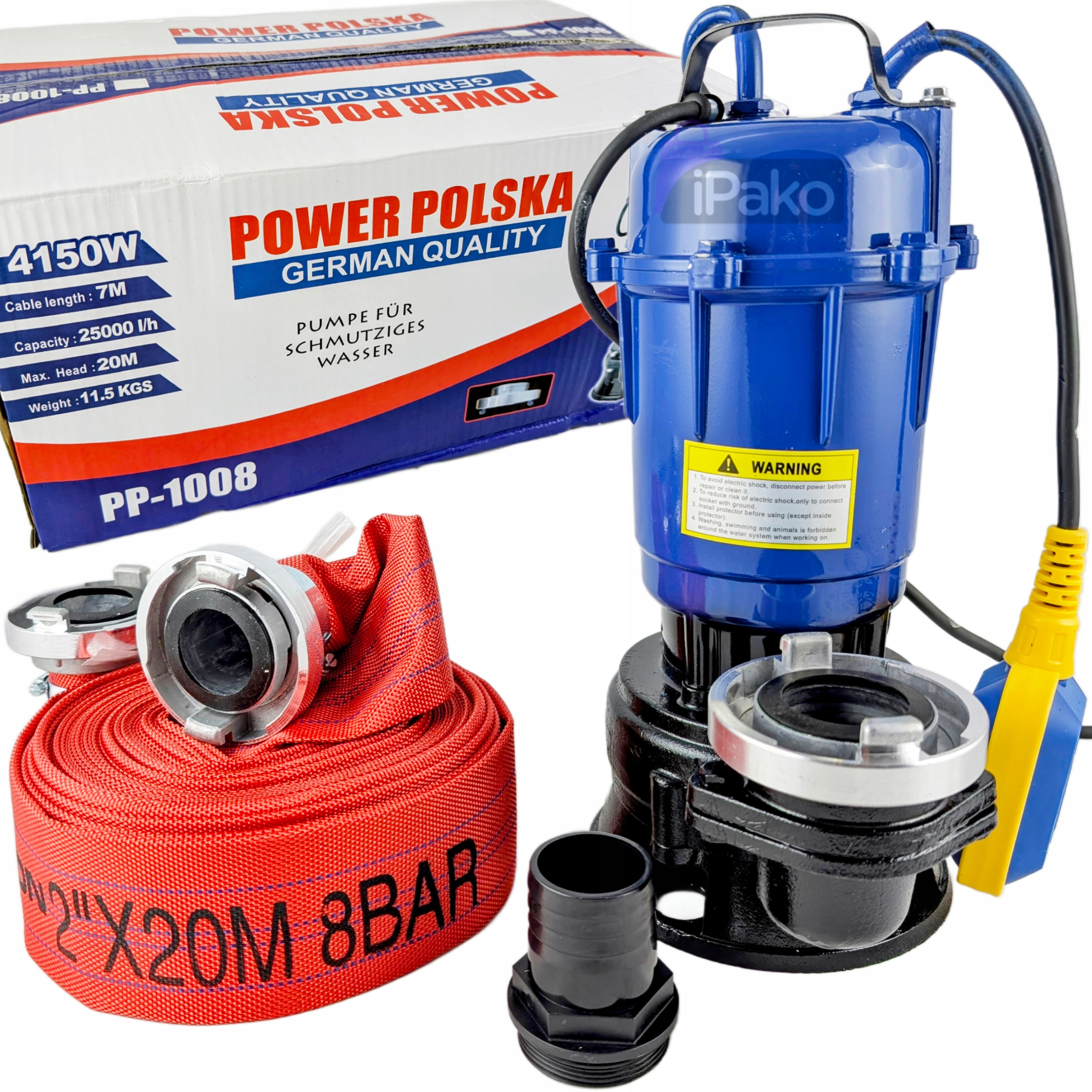 Pompa Z Pływakiem Do Wody Brudnej Szamba Z Rozdrabniaczem Mocny Wąż 20 M