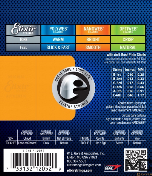Struny do gitary elektrycznej Elixir 12052 Nickel NANOWEB Coating 10-46 Kod producenta 12052