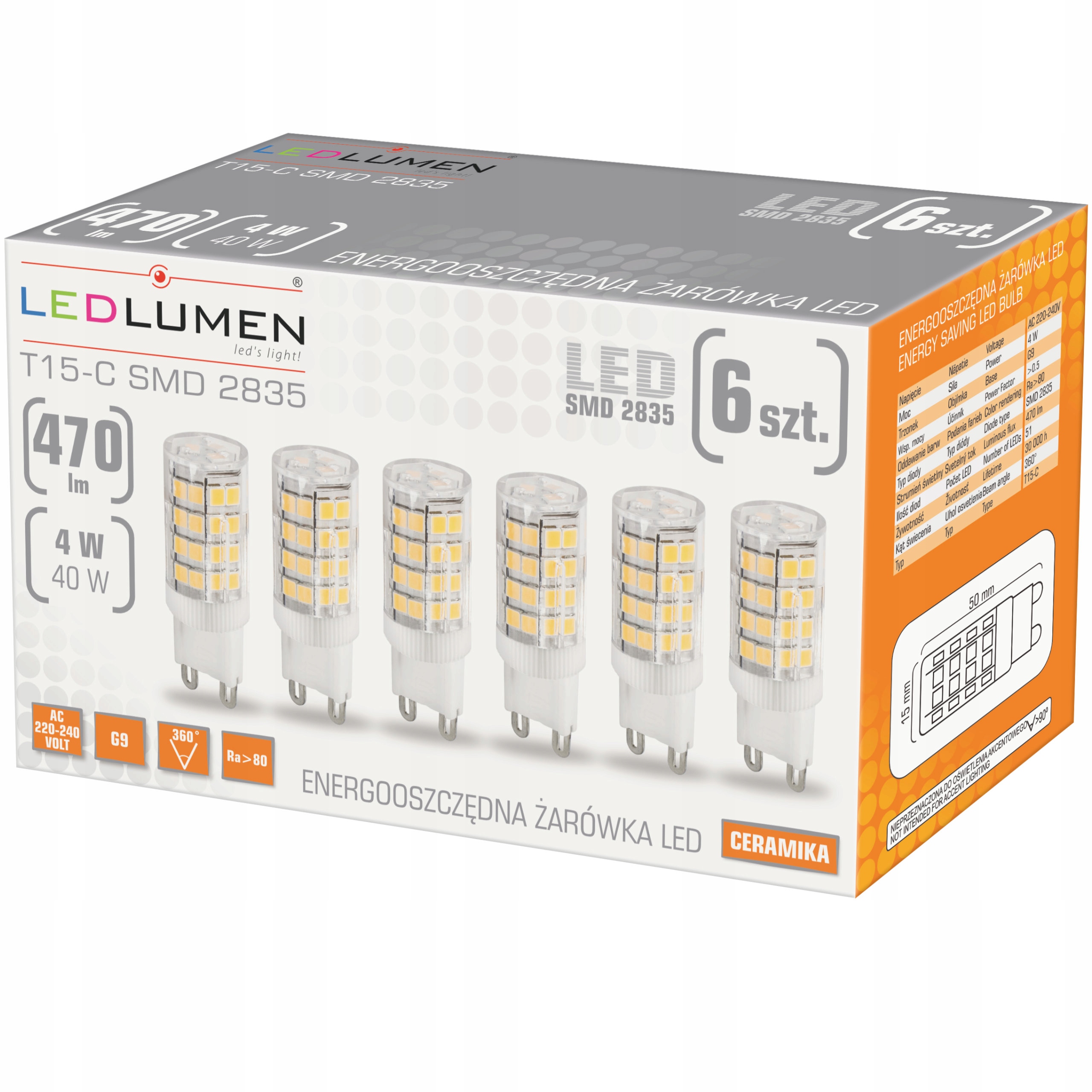 

Zestaw 6x Żarówka Led G9 Mini 4W=40W 2835SMD 470lm
