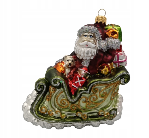 

Bombki Choinkowe Szklane Mikołaj w saniach13cm