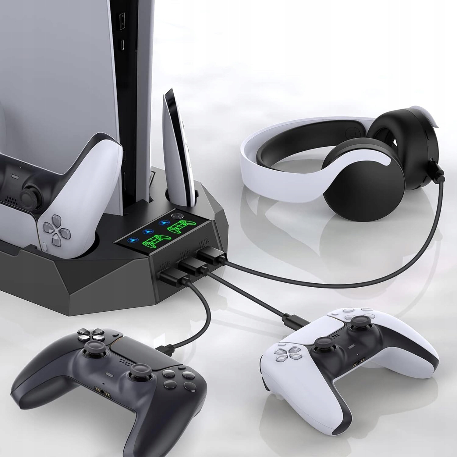 Stojak Ładujący PS5 Z Wentylatorem Trzystopniowy Do Chłodzenia Kontrolerów