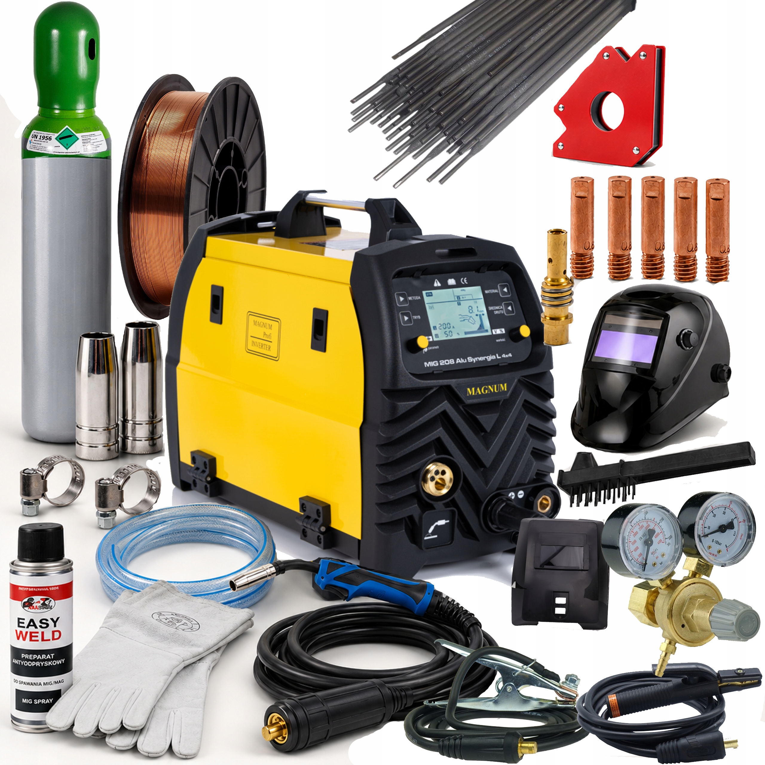 Spawarka Magnum Mig 208 Alu Synergia 4x4 Mig Mma Tig Flux 200A 230V ZESTAW1