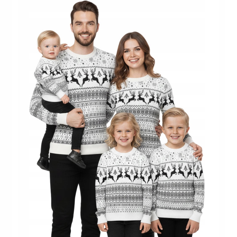 rodinné vánoční svetry bílá sada 2+3 vánoční svetr sob wool