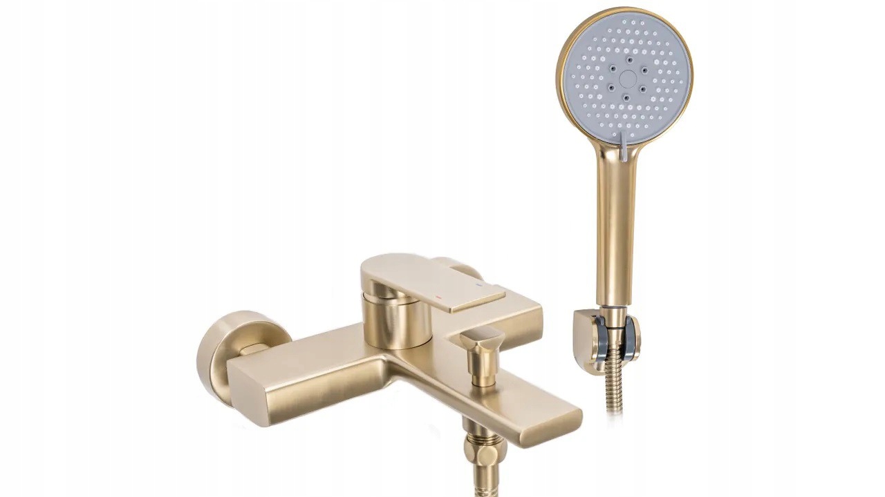 Nástěnná vanová baterie s výtokem Rea Verso Zlatá kartáčovaná sprchová