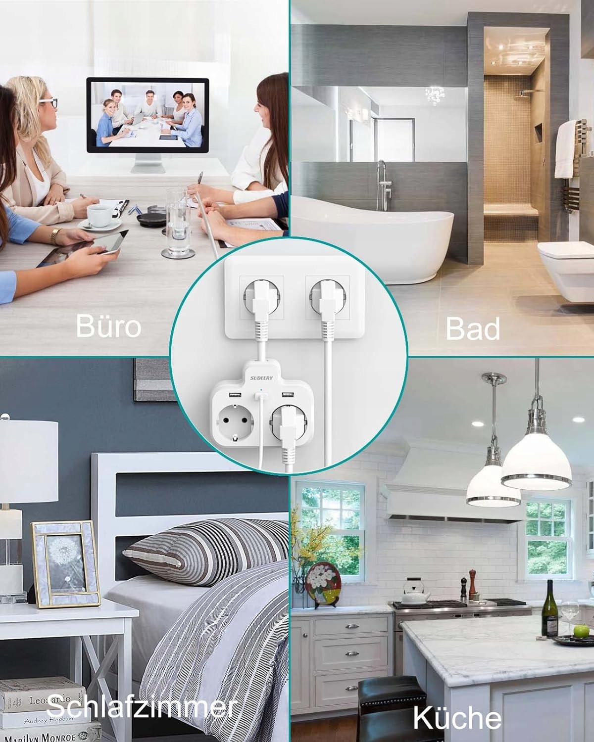 Listwa zasilająca 2 gniazdaz 3 USB do kuchni i biura krótka biała SUDEERY Model WPG-EU016