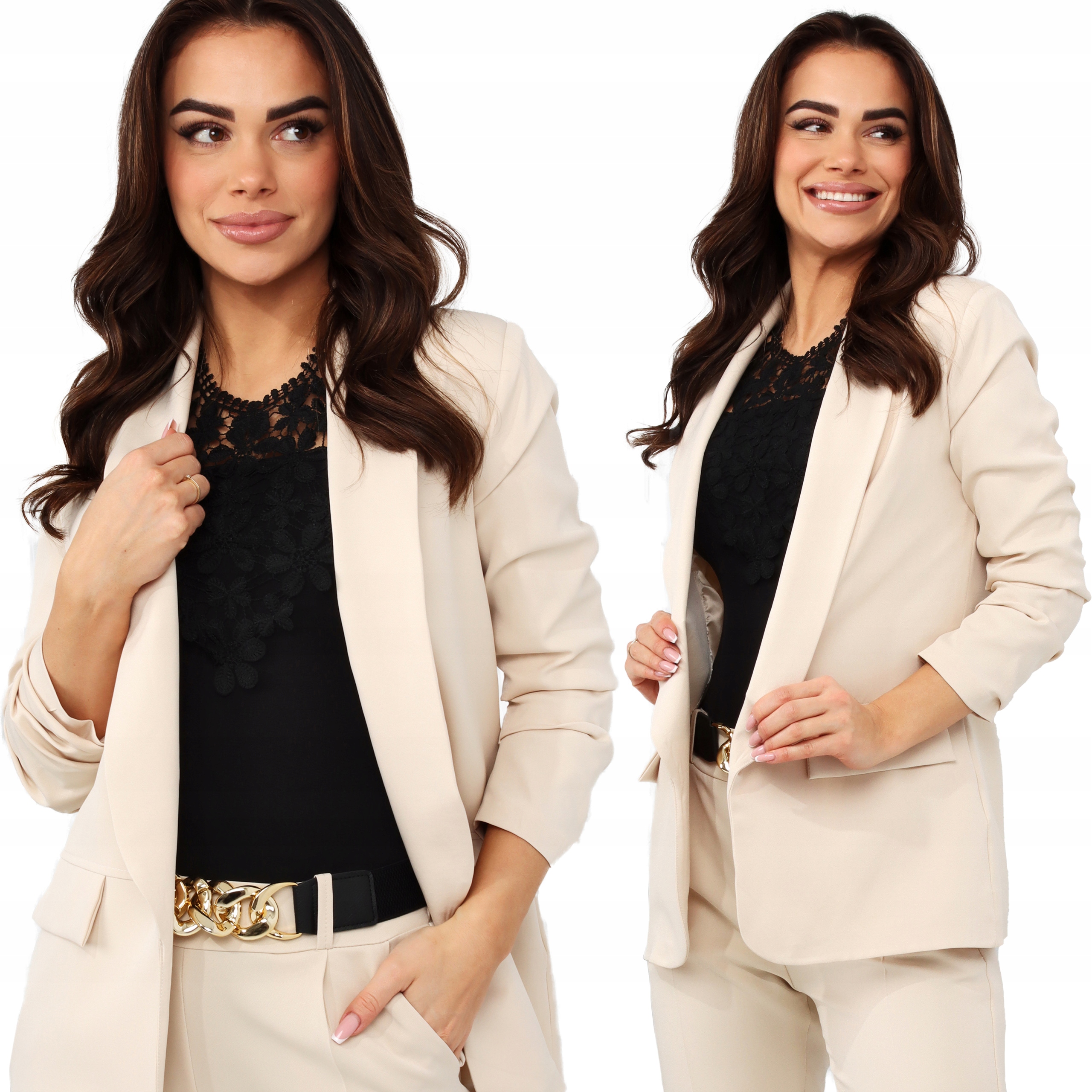 

Żakiet Damski Marynarka Narzutka 40/42 L/XL Beżowy