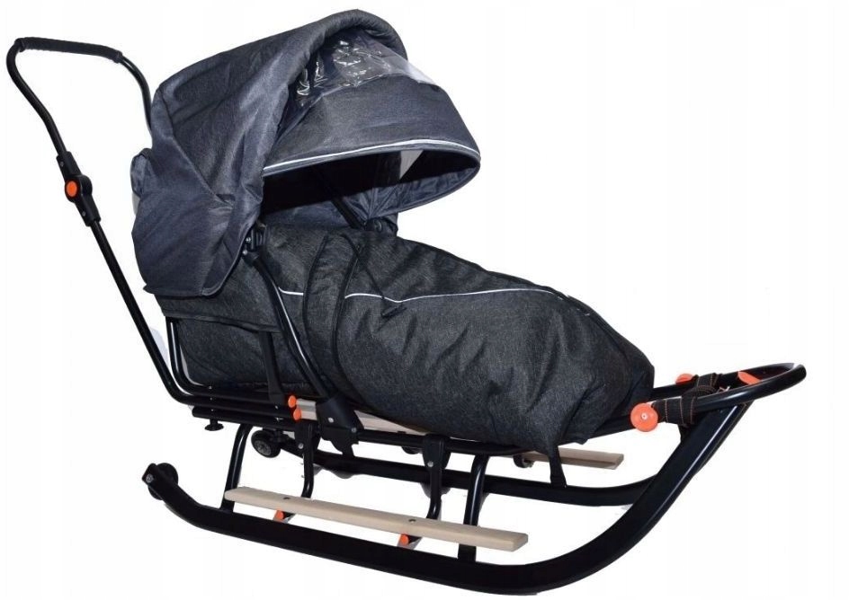 Duże Sanki dziecięce Len Wełna kółka budka Odblask