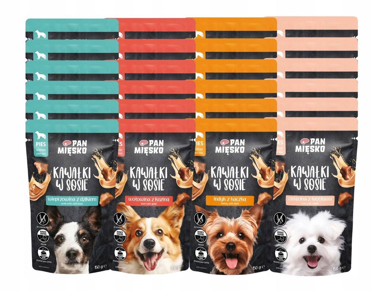 Levně Mokré Krmivo psy Pan Mięsko Chunks v omáčce MIX Chutí 24x150g