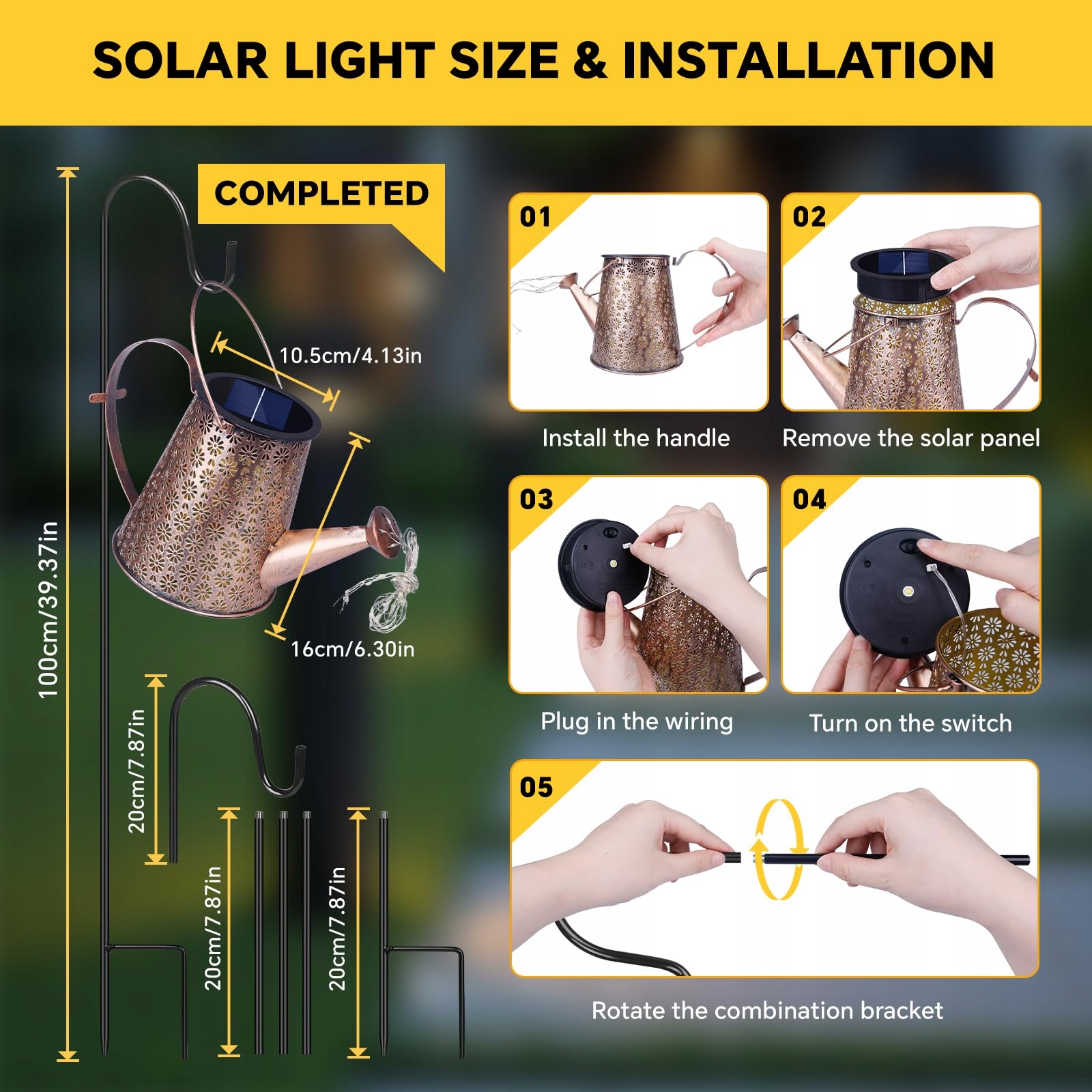 Lampa Solarna Ogrodowa LED Wodoodporna Dekoracyjna Balkon Taras BLAKAPOO — miniatura 2