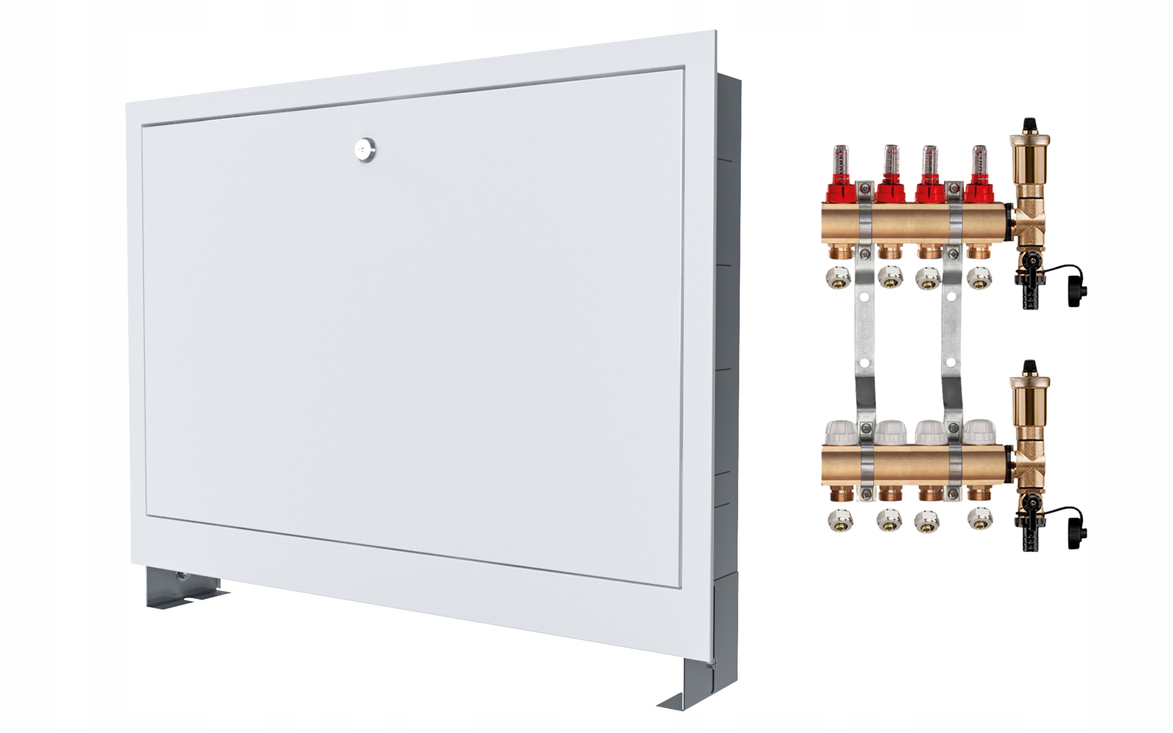 Mosazný Rozdělovač 4 Sekce Spojky Podomítková Skříňka