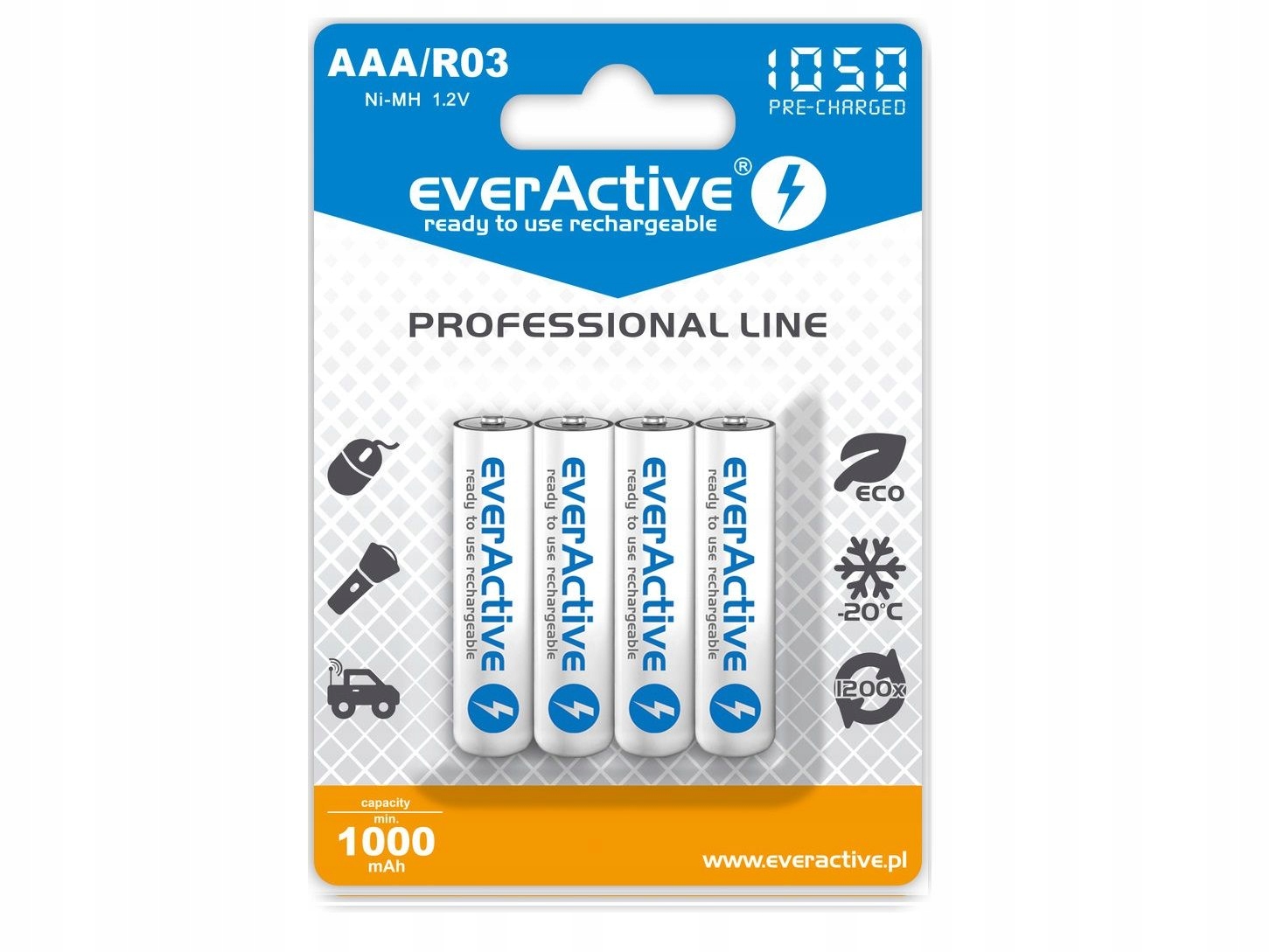 Akumulatory (NiMH) Everactive AAA (R3) 1050 mAh 4 szt. Stan opakowania oryginalne