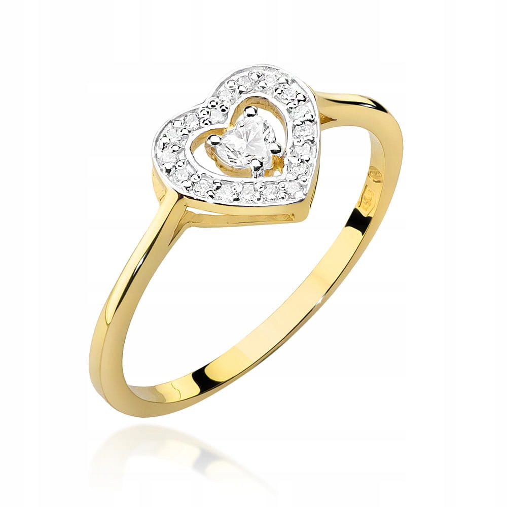 Zlatý prstýnek 585 s diamanty 0.10 ct, kámen, srdce pro zásnuby, módní