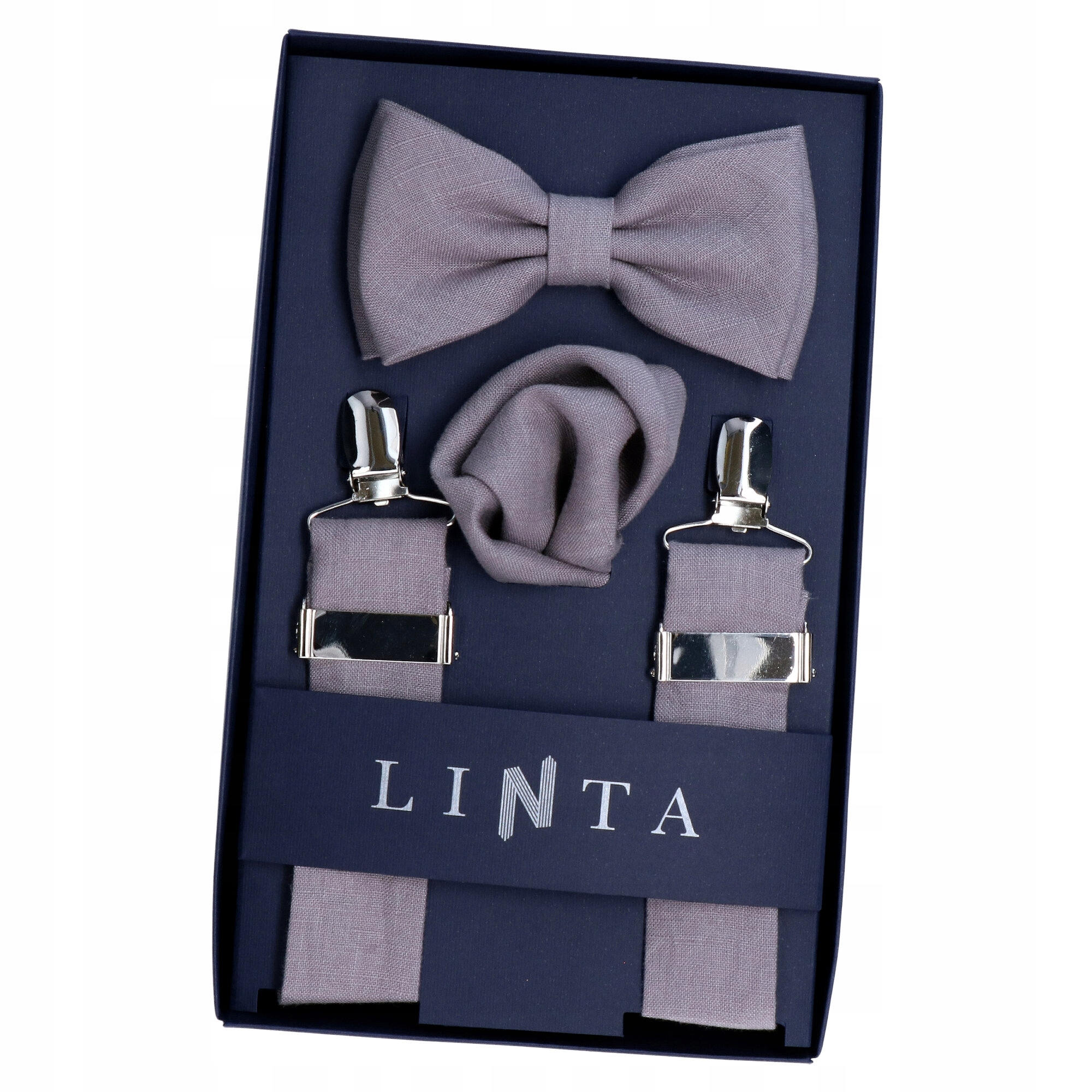 Sada motýlka, kapesníčku a obojků Šedý len