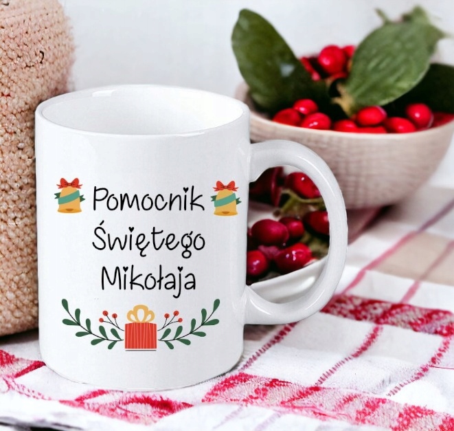 KUBEK Z NADRUKIEM IMIENIEM PREZENT NA MIKOŁAJKI ŚWIĘTA BOŻE NARODZENIE IMIĘ Pojemność 330 ml