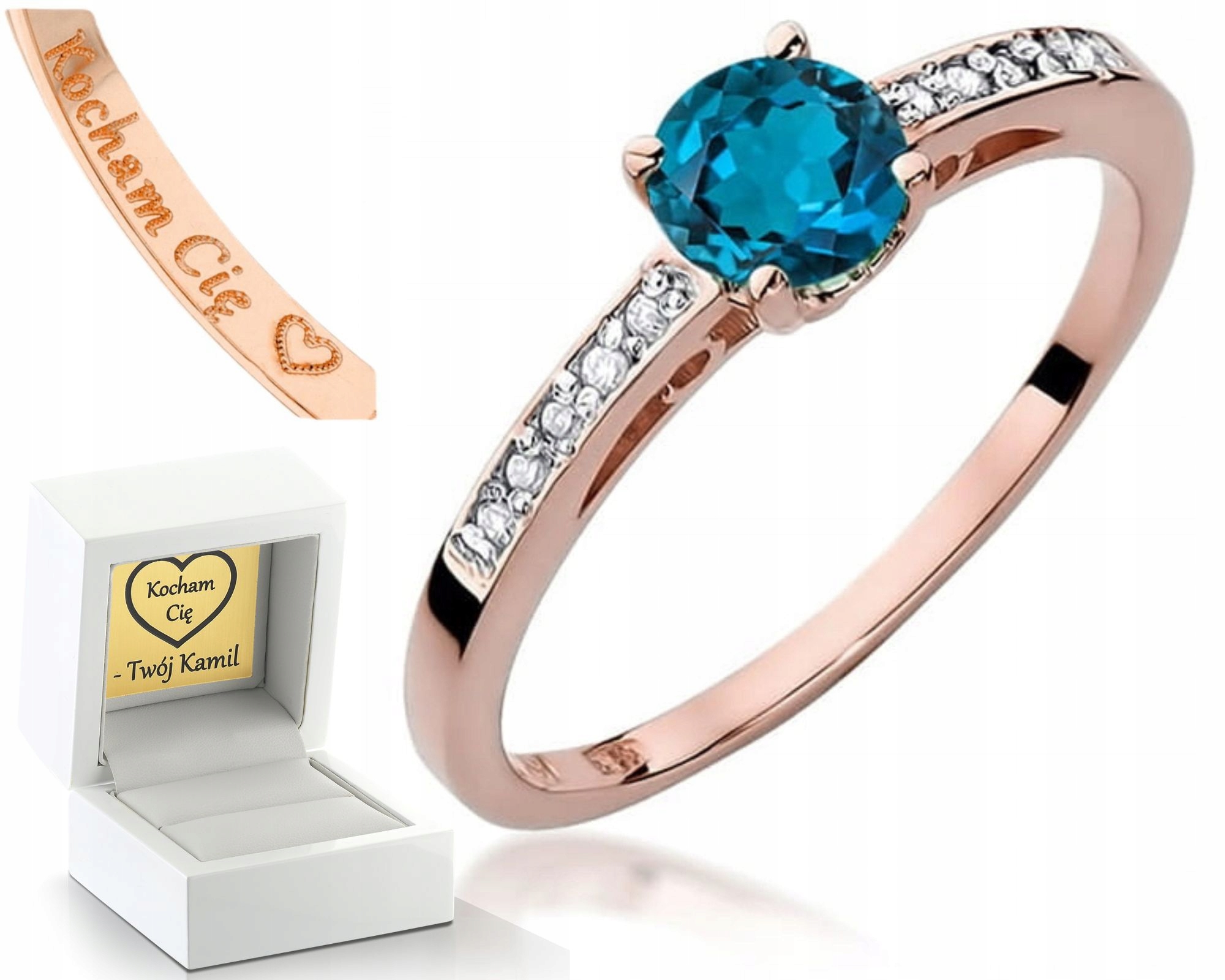 Růžové Zlato Prstýnek S Topazem London Blue 585 Dárek