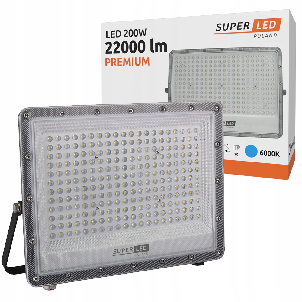 Naświetlacz LED Halogen Lampa Slim LED 200W 22000lm PREMIUM SuperLED