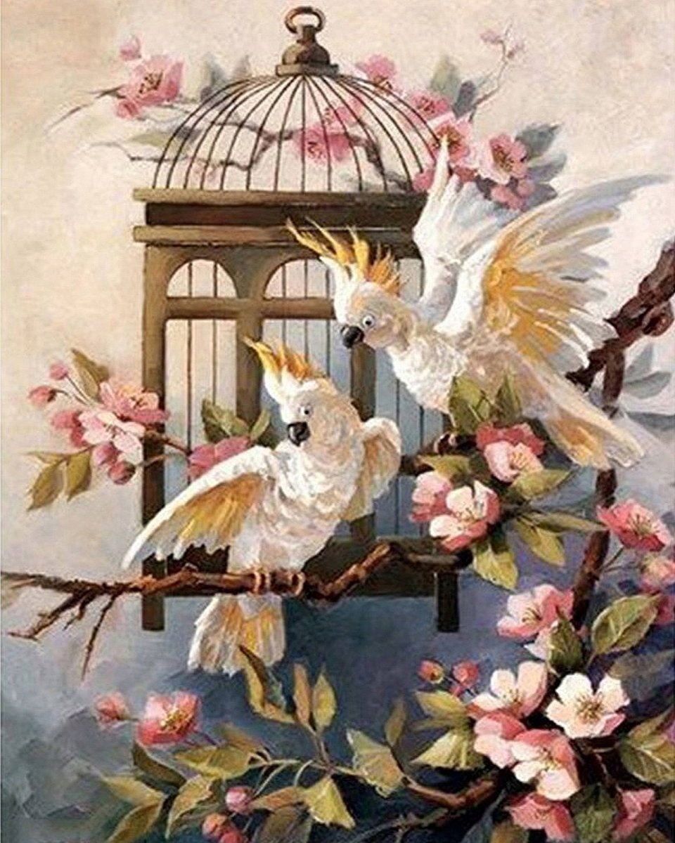 Diamantová Výšivka Diamond Painting Mozaika Veselé Kakadu 55x75 cm 5D sada