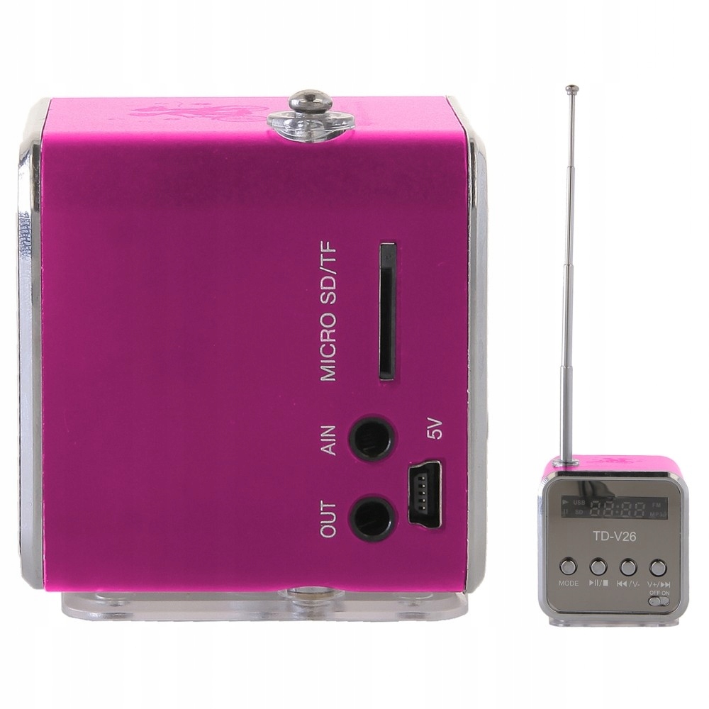 PRZENOŚNE RADIO FM AKUMULATOROWE Z GŁOŚNIKIEM LED RÓŻOWE Waga produktu 0.11 kg
