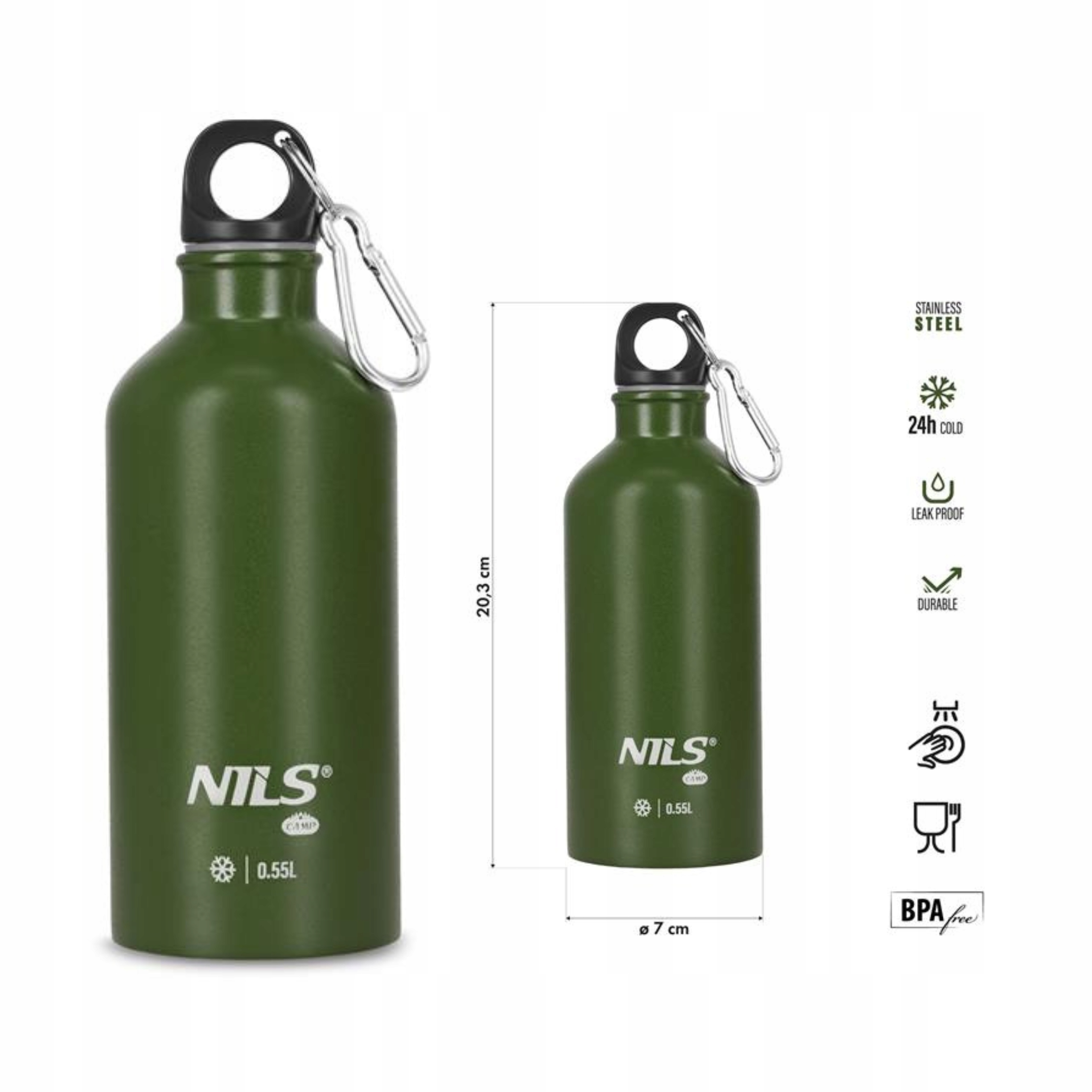 Zielona butelka 550 ml stalowa z izolacją termiczną Nils Camp