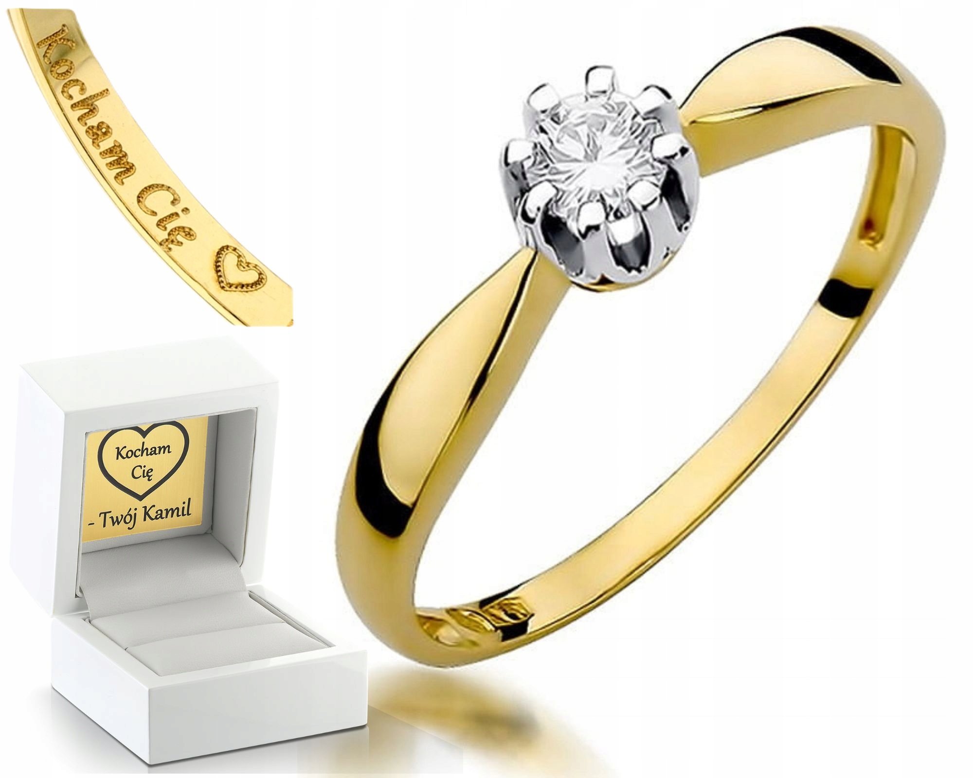 Zlatý Prstýnek Diamant Žluté Zlato Gravírování Bonus 585 Dárek