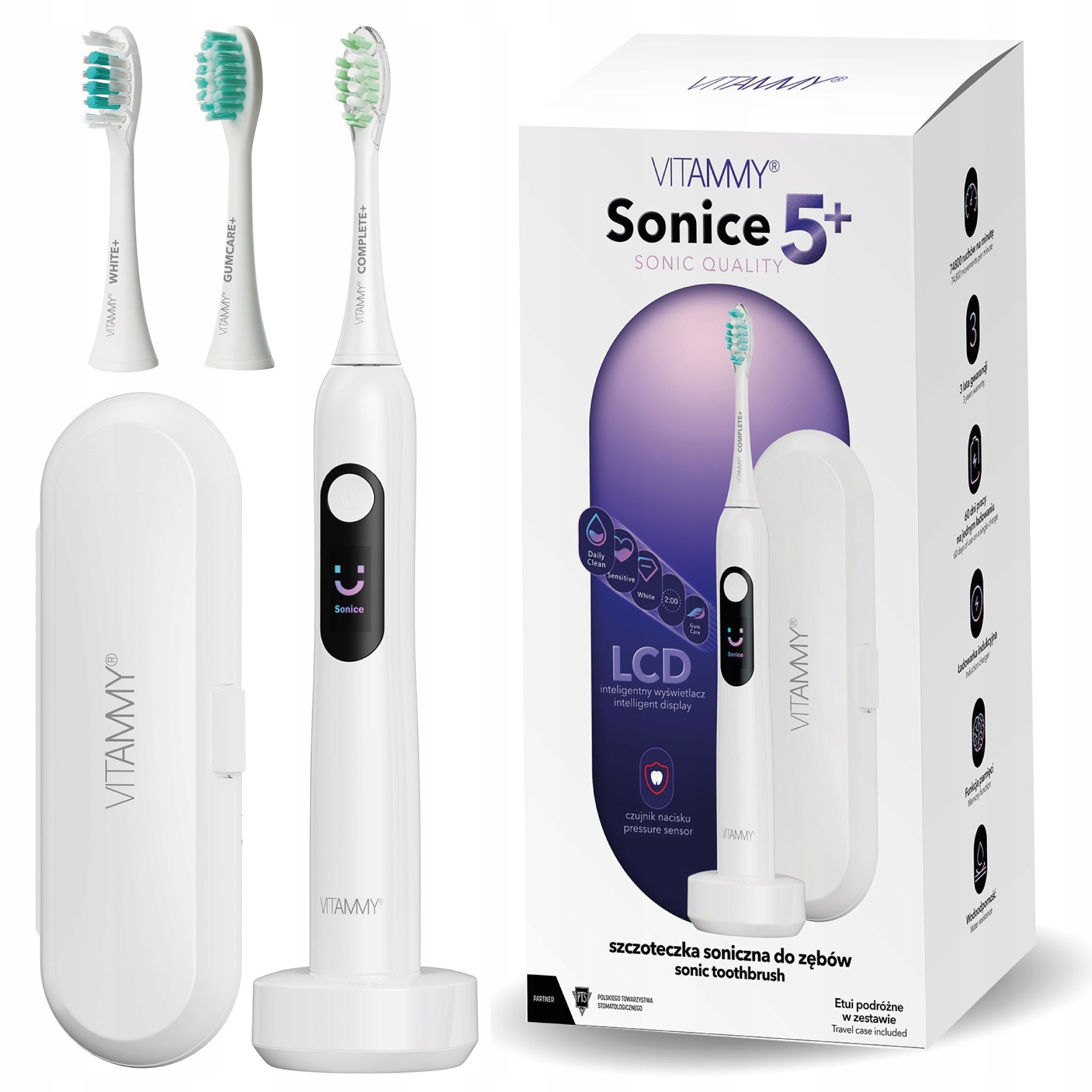 Szczoteczka Soniczna Elektryczna Do Zębów Vitammy Sonice 5+ White 5 Trybów