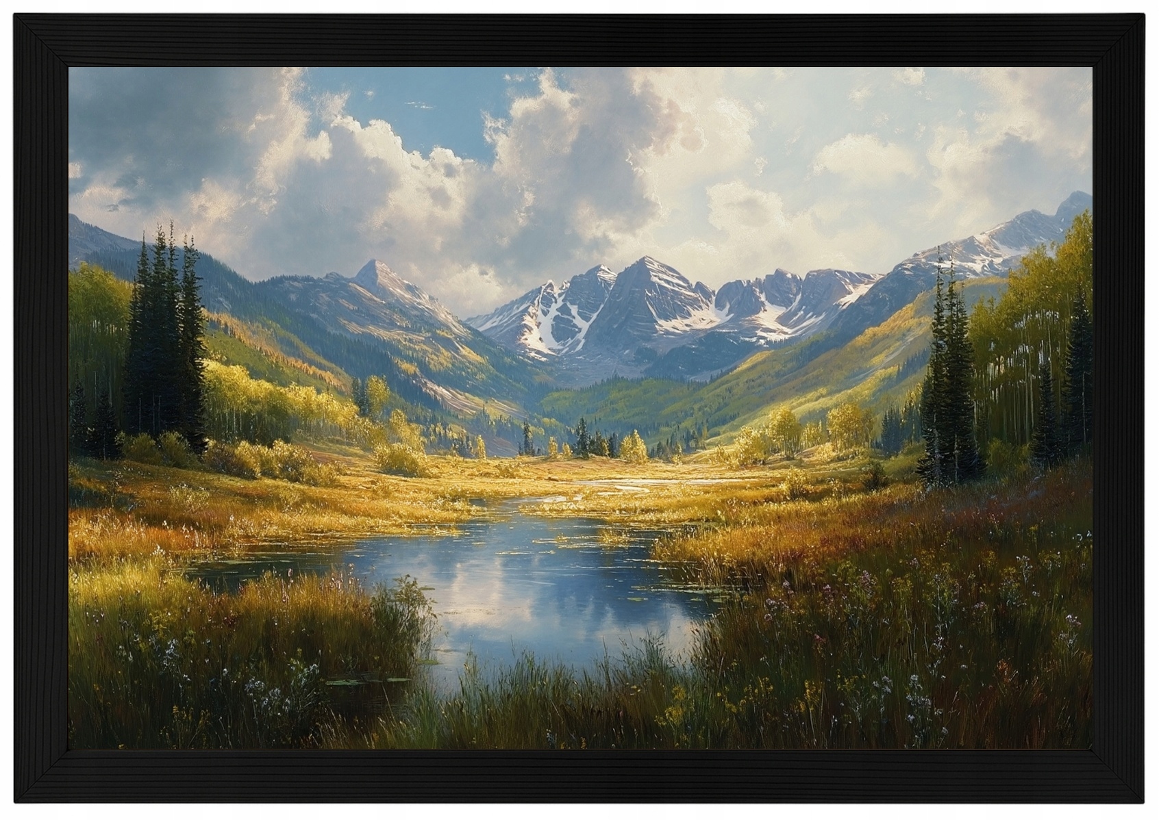 Rámeček Dřevo Hory Plakát Jezera Panorama Sněhové Vrcholky 60x40
