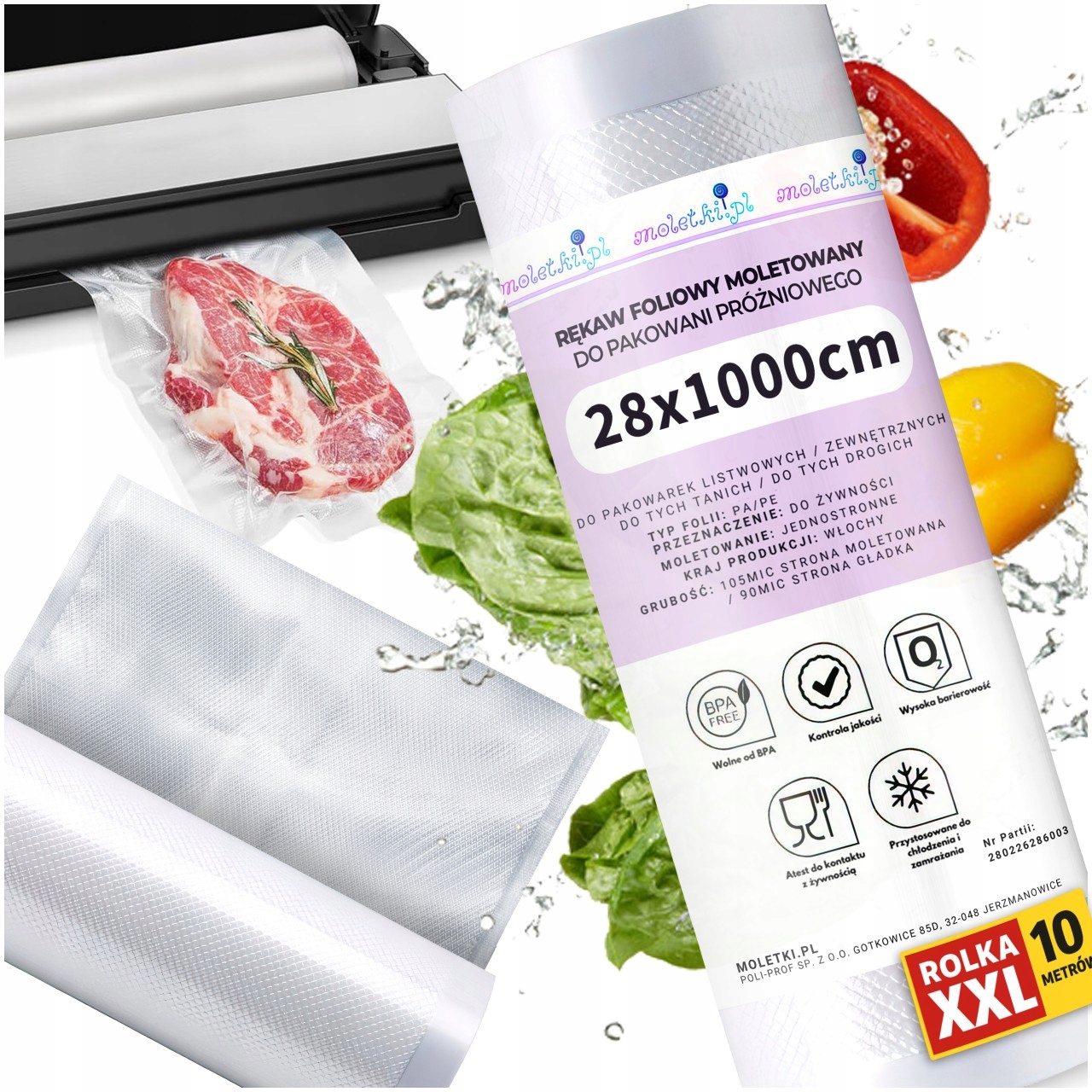 FOLIA Rękaw do Pakowania ROLKA PRÓŻNIOWA do ZGRZEWARKI 28 x 10m 28x1000cm