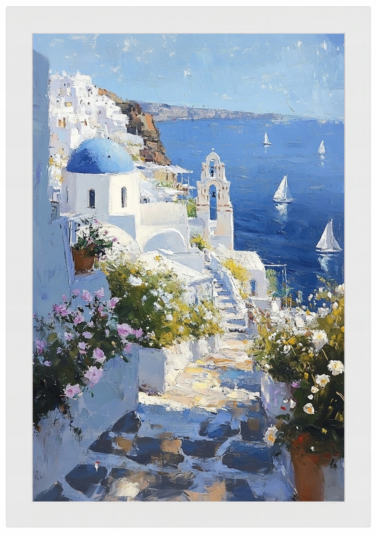 Plakát Rámeček Dřevo Krajina Řecko Santorini Moře Pohled Na Schody 40x60