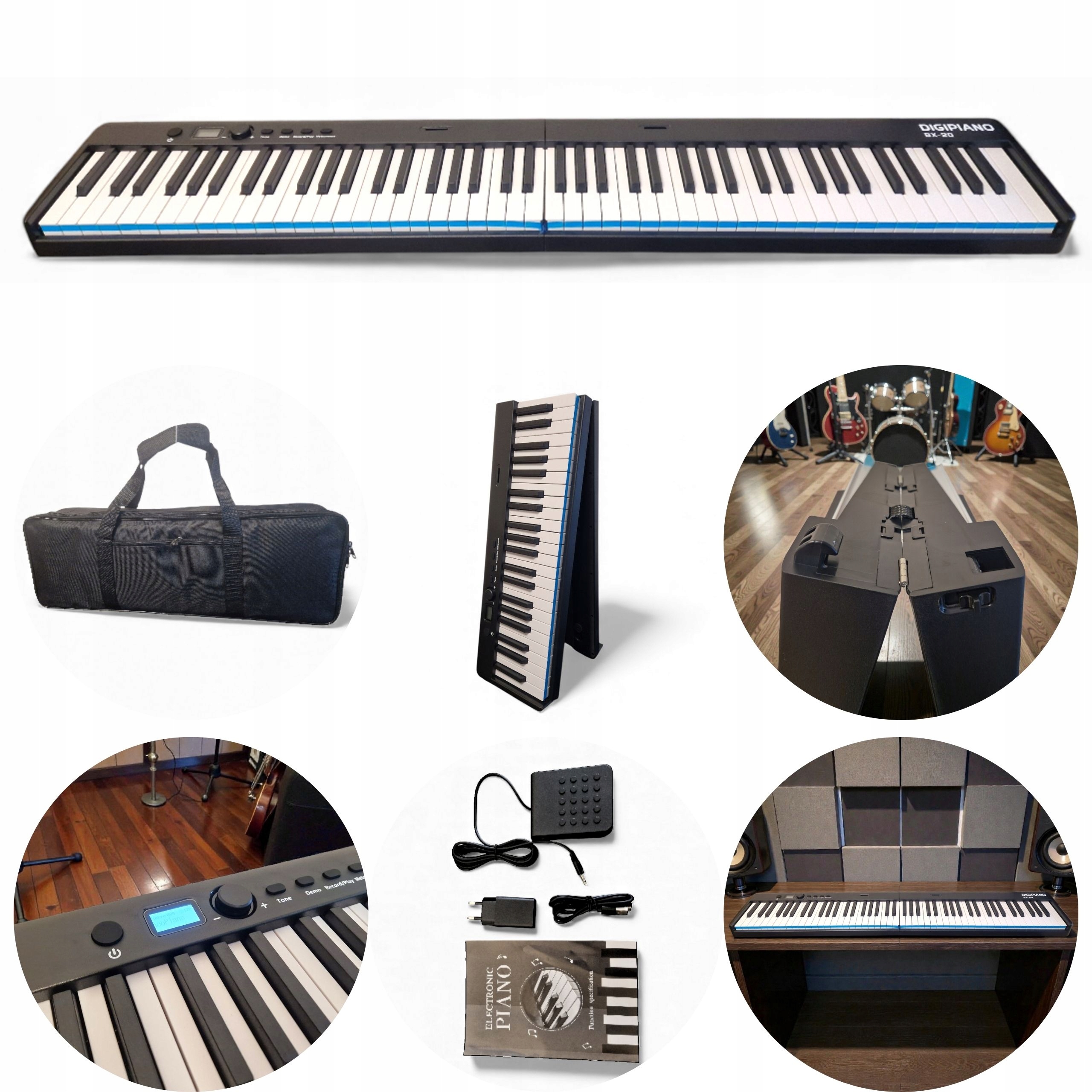 Skládací digitální piano s 88 klávesami Digi Piano BX-20 Černé, akumulátorové